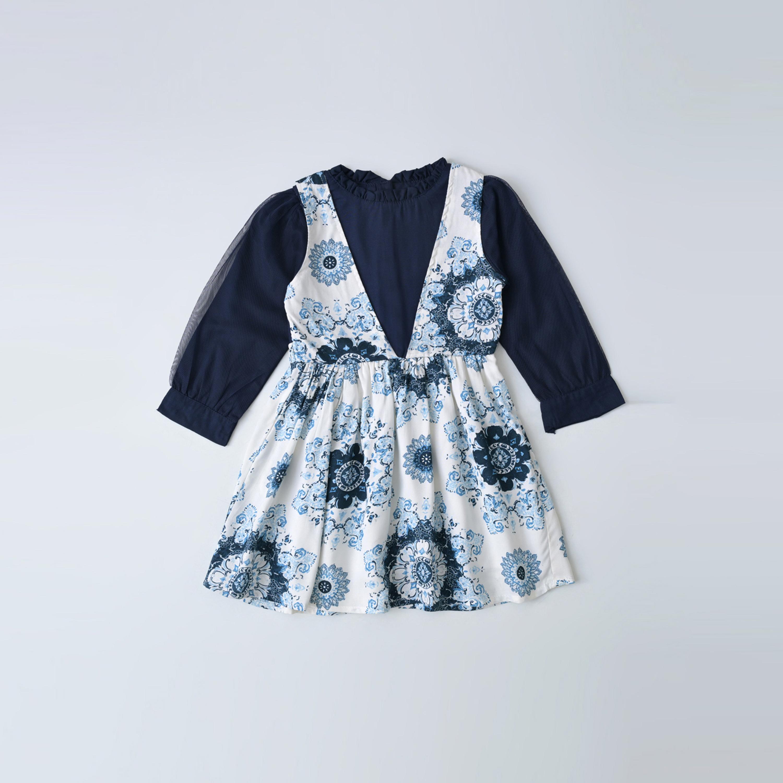 Bella Moda X Styli Printed Fit & Flare Knee Length Dress-girls-clothing-dressesandjumpsuits-image-1