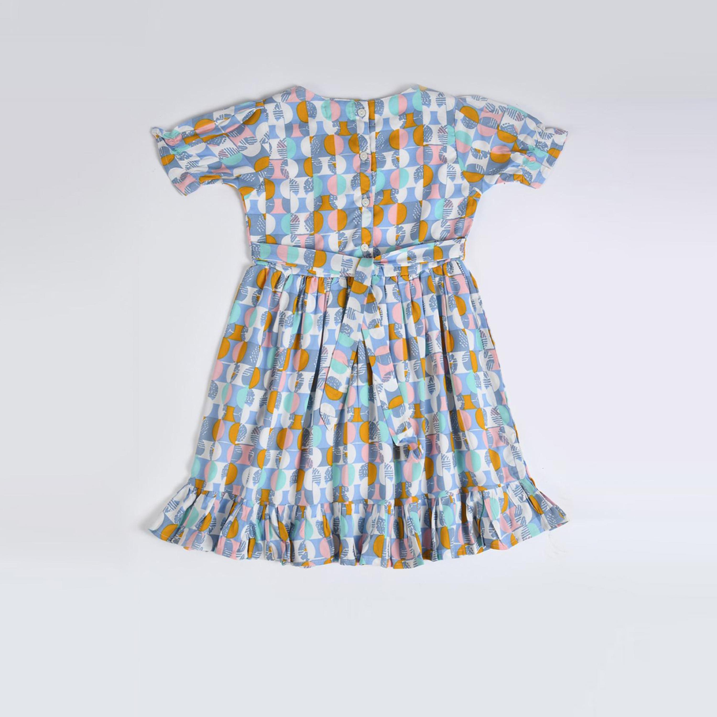 Bella Moda X Styli All-Over Print Round Neck Bow Details Dress-girls-clothing-dressesandjumpsuits-image-1