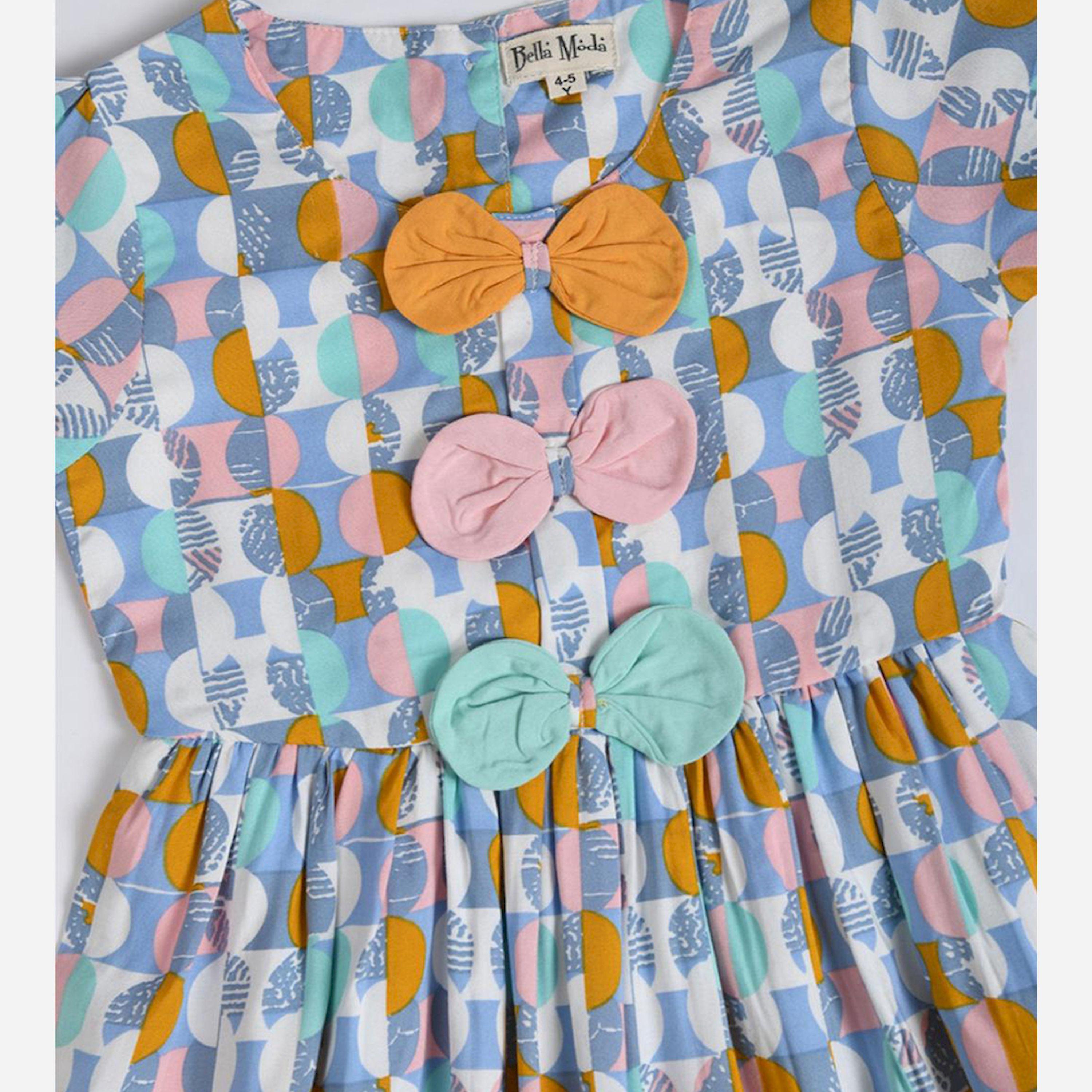 Bella Moda X Styli All-Over Print Round Neck Bow Details Dress-girls-clothing-dressesandjumpsuits-image-3