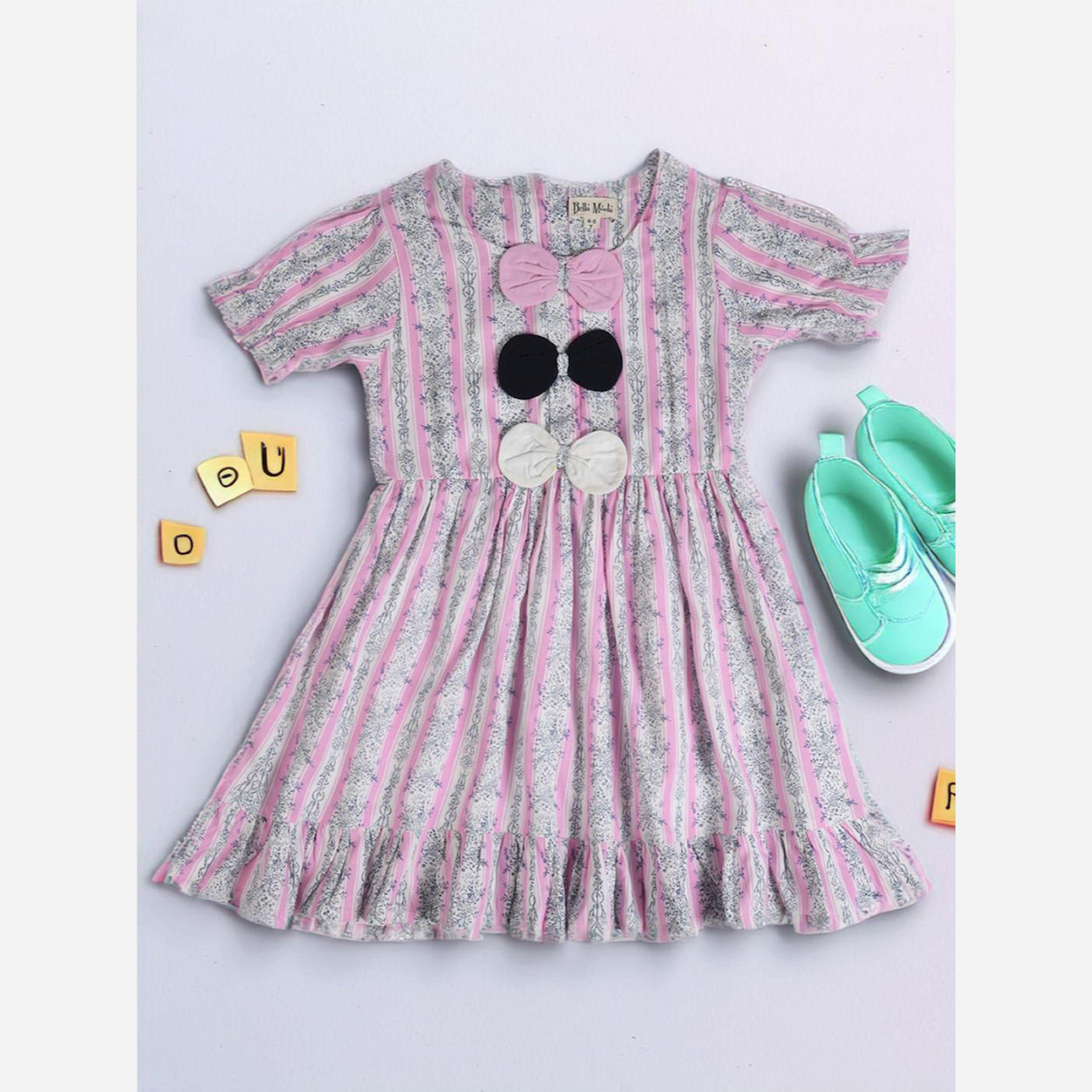 Bella Moda X Styli All-Over Print Round Neck Bow Details Dress-girls-clothing-dressesandjumpsuits-image-2