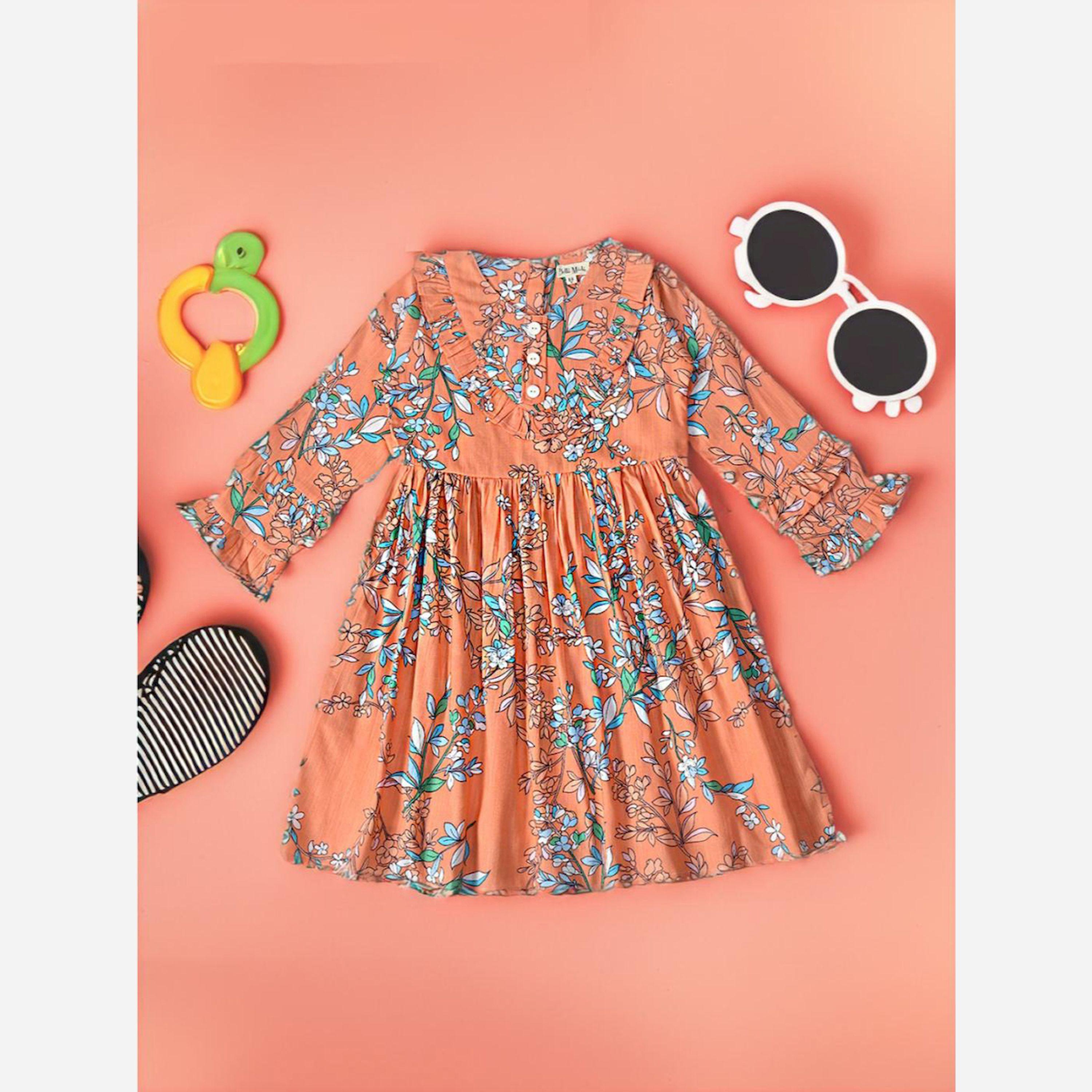 Bella Moda X Styli All-Over Print Button Detail Long Sleeves Dress-girls-clothing-dressesandjumpsuits-image-2