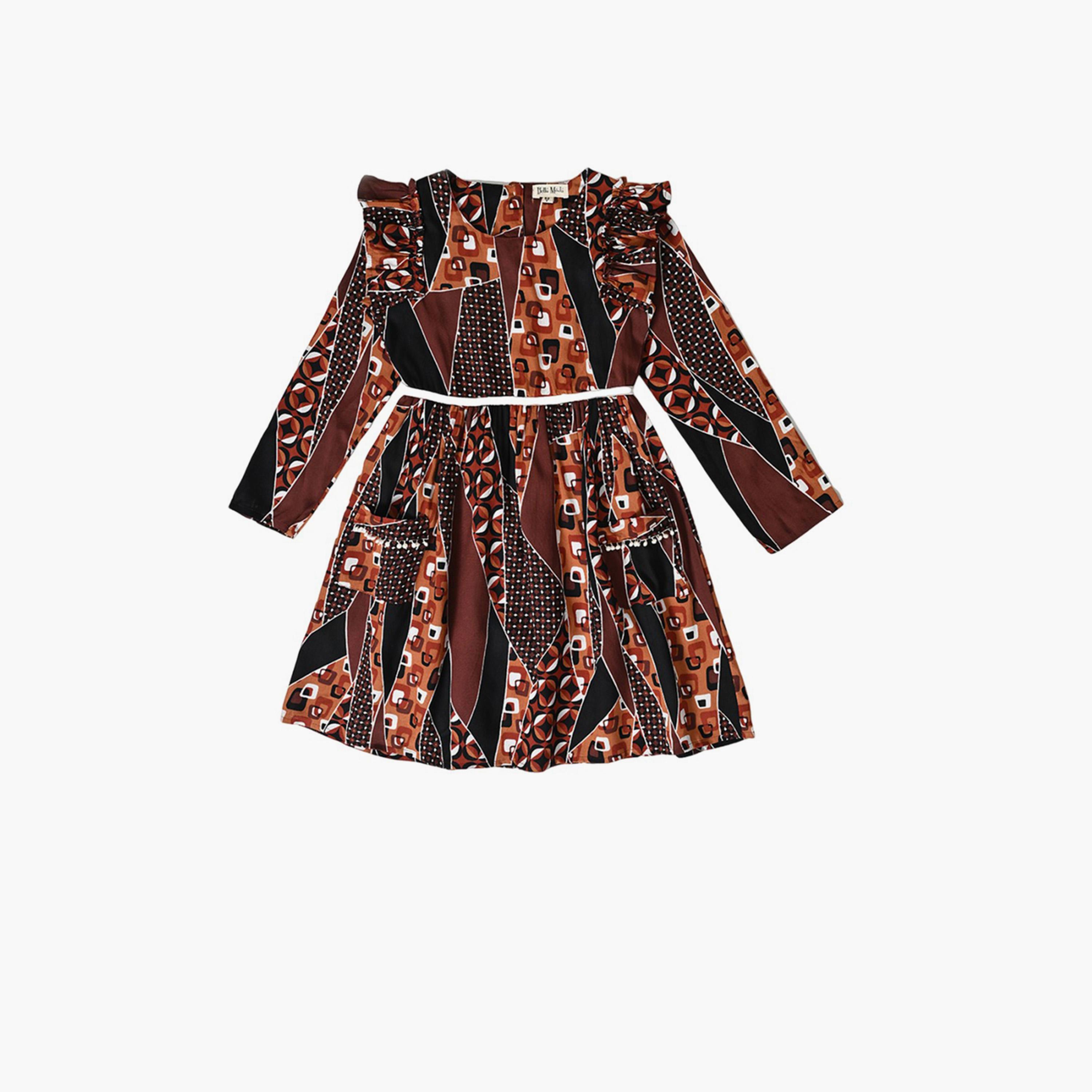 بيلا مودا × ستايلي - فستان بطبعة كاملة وأكمام مكشكشة-girls-clothing-dressesandjumpsuits-image-5