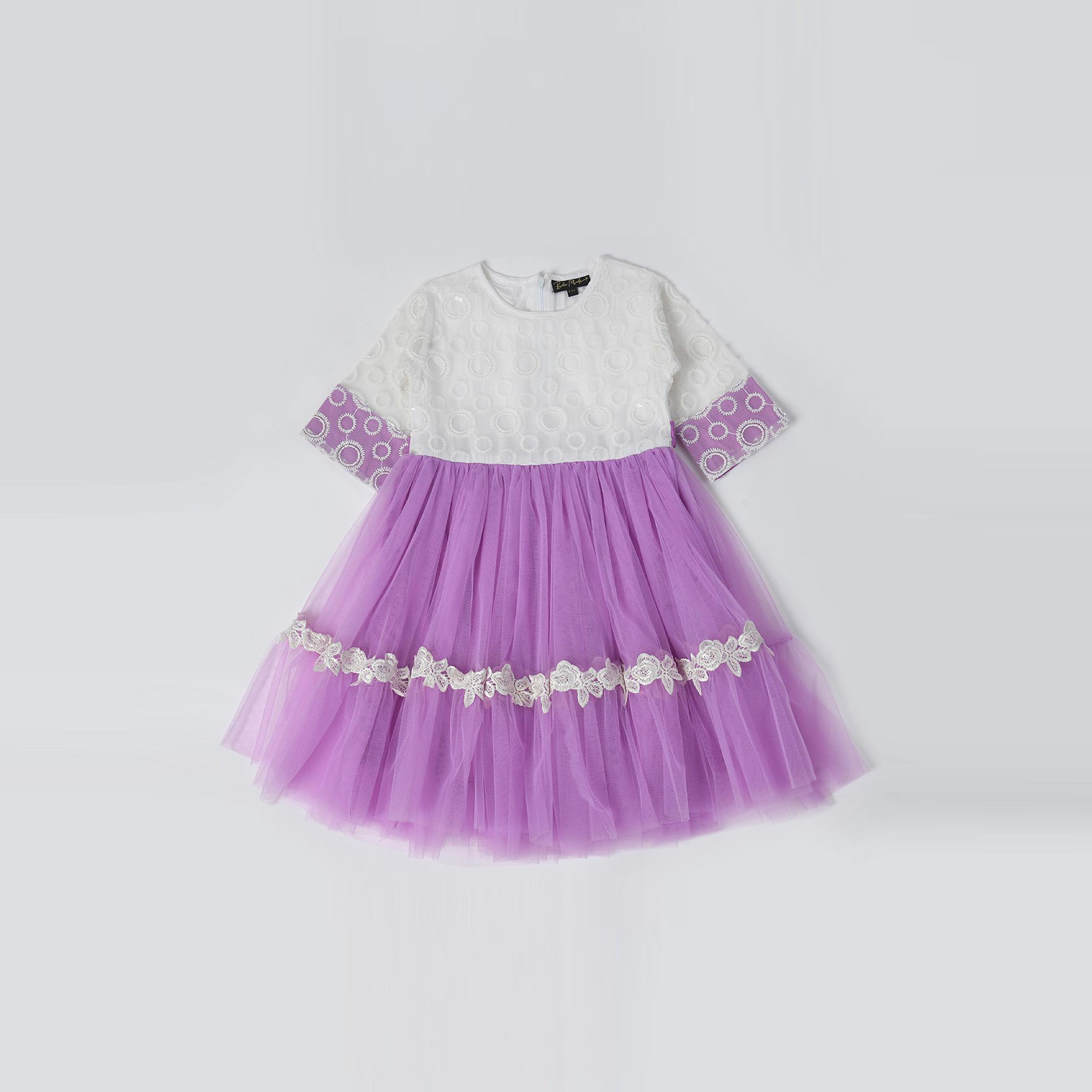 Bella Moda X Styli Floral Applique Mesh Insert Dress-girls-clothing-dressesandjumpsuits-image-2
