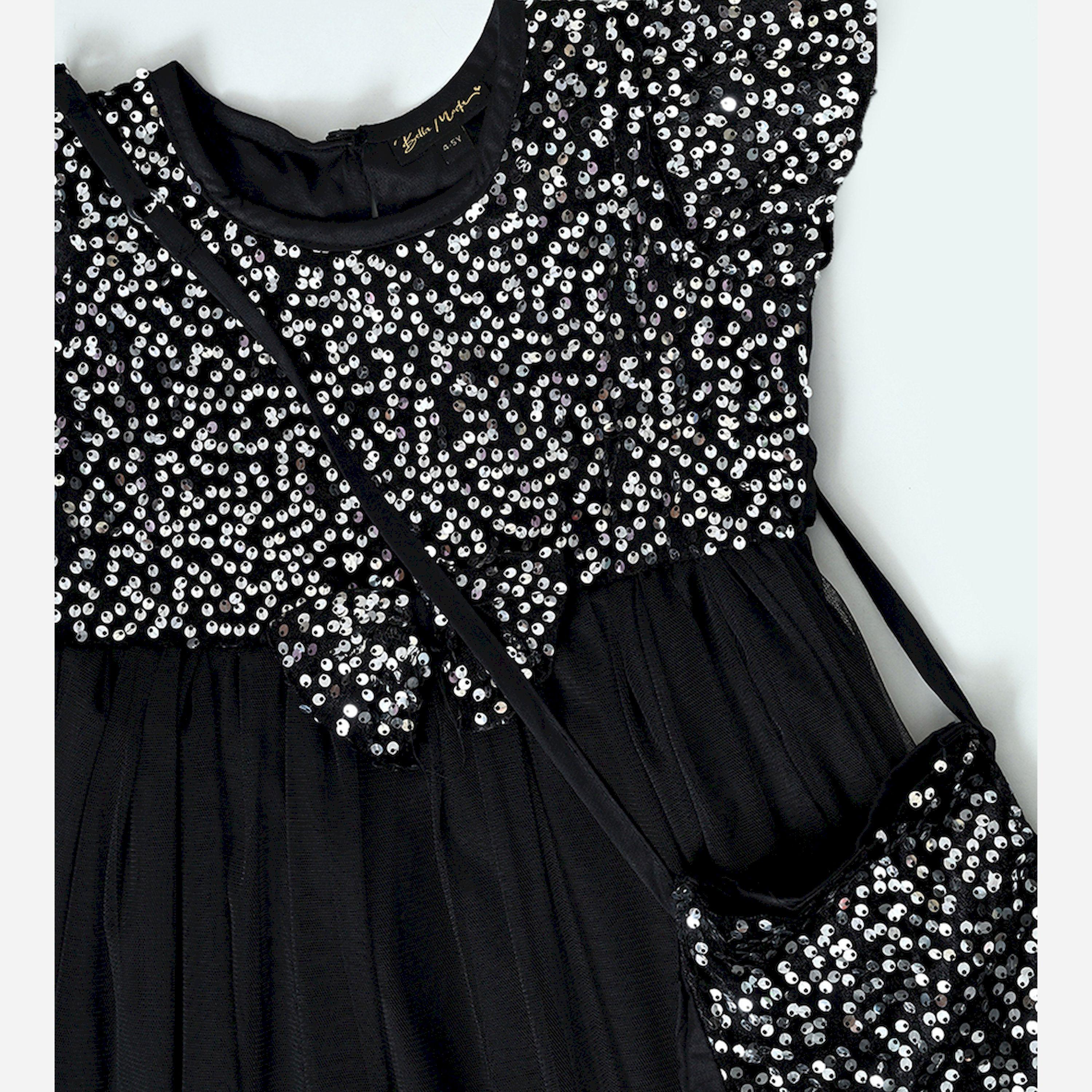 Bella Moda X Styli Sequined Mesh Insert Dress & Bag-girls-clothing-dressesandjumpsuits-image-3