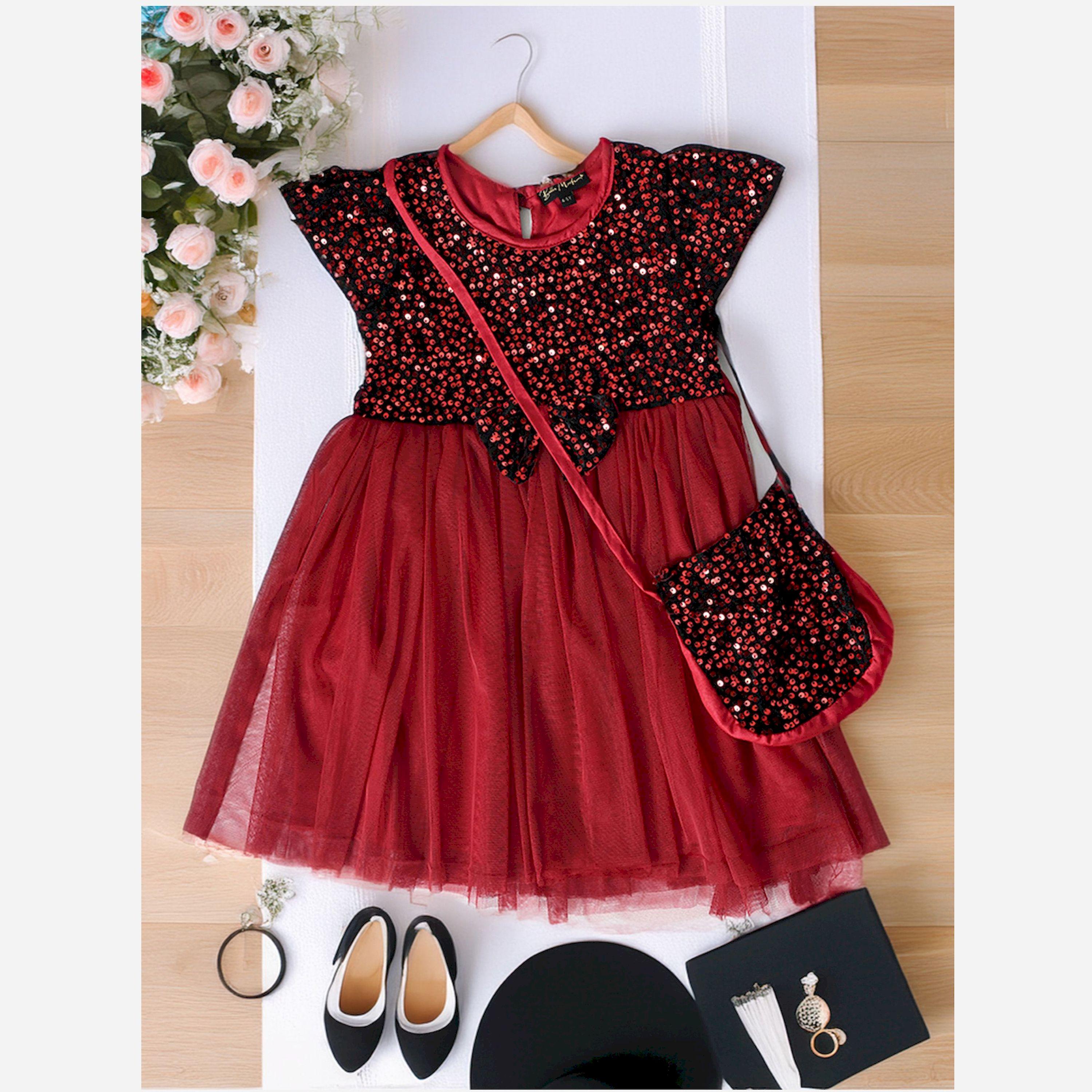 Bella Moda X Styli Sequined Mesh Insert Dress & Bag-girls-clothing-dressesandjumpsuits-image-2