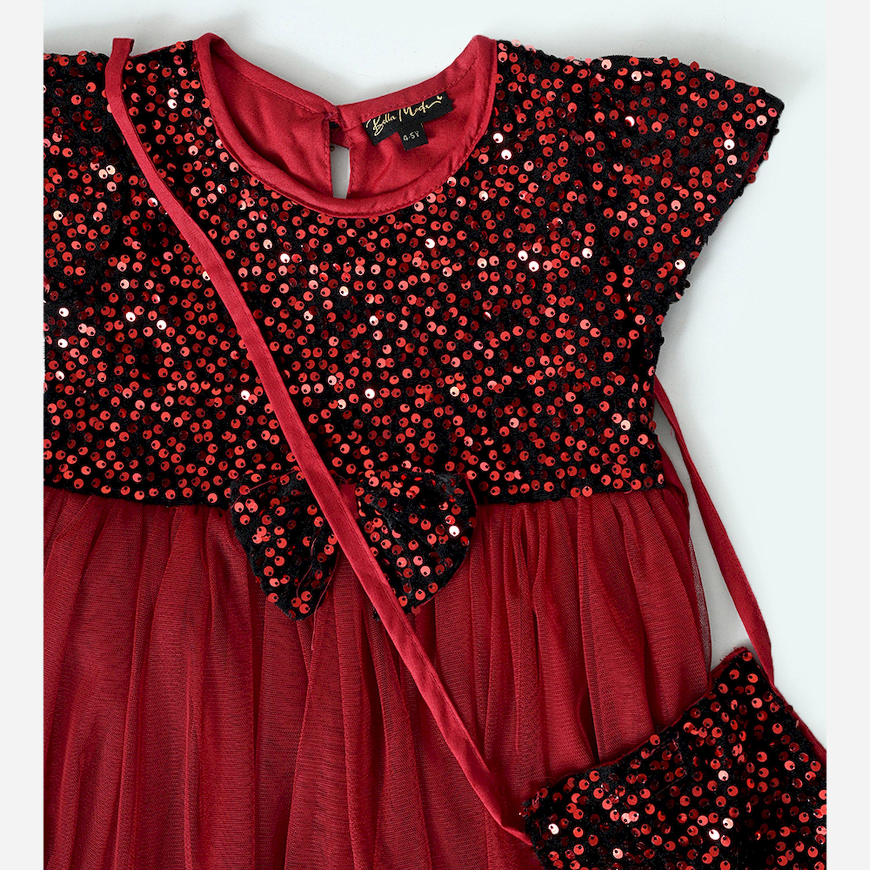 Bella Moda X Styli Sequined Mesh Insert Dress & Bag-girls-clothing-dressesandjumpsuits-image-3