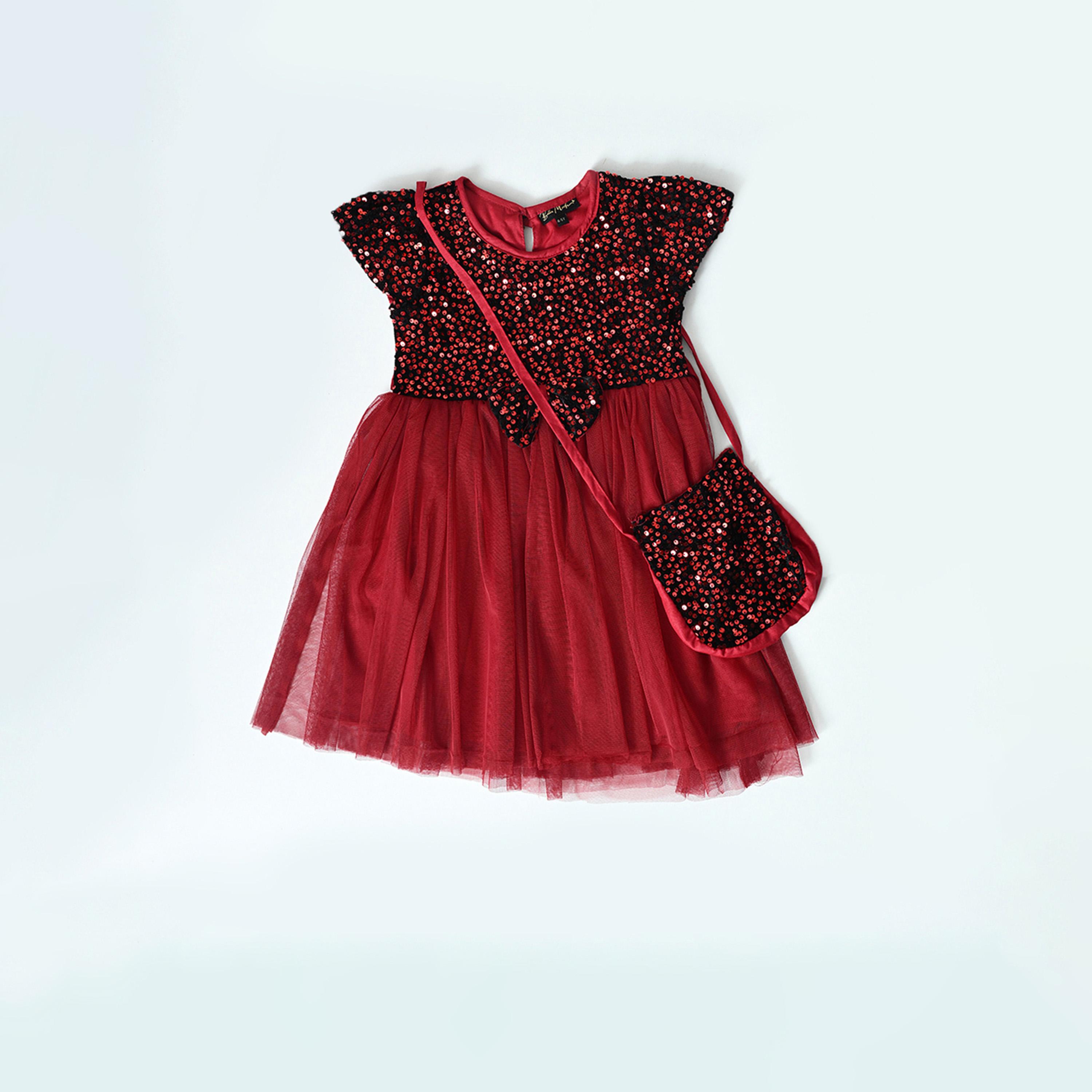 Bella Moda X Styli Sequined Mesh Insert Dress & Bag-girls-clothing-dressesandjumpsuits-image-5