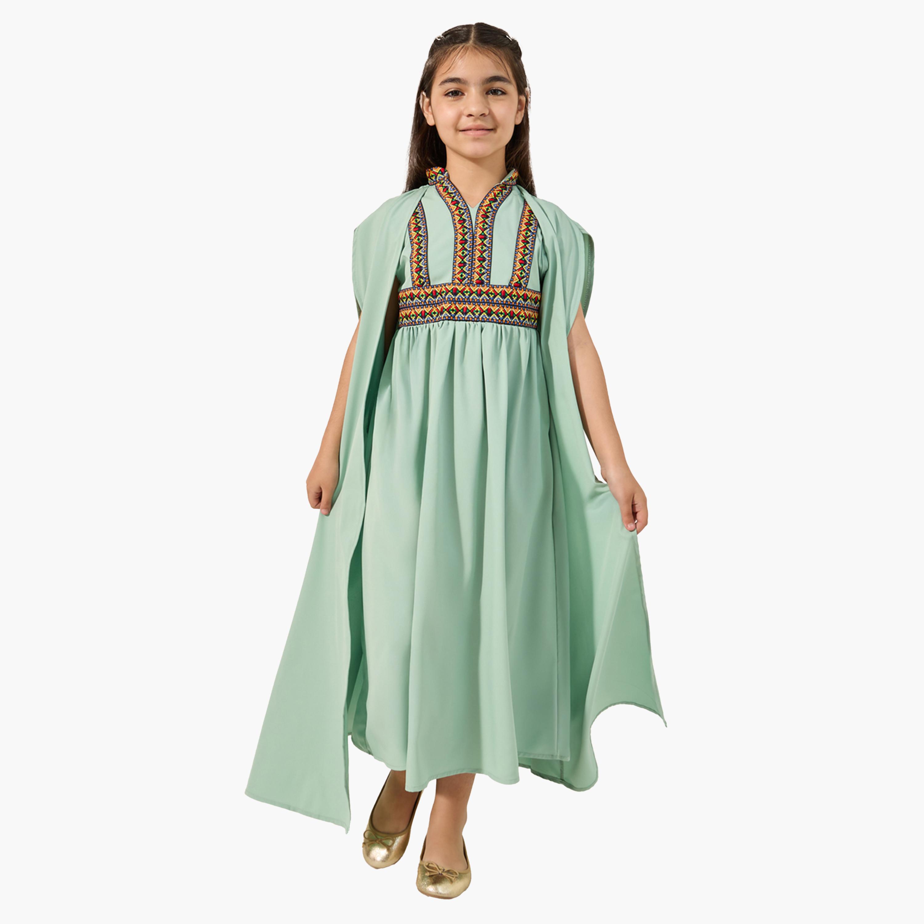 Styli Embroidered Cape Sleeve V-Neck Kaftan-girls-clothing-dressesandjumpsuits-image-1