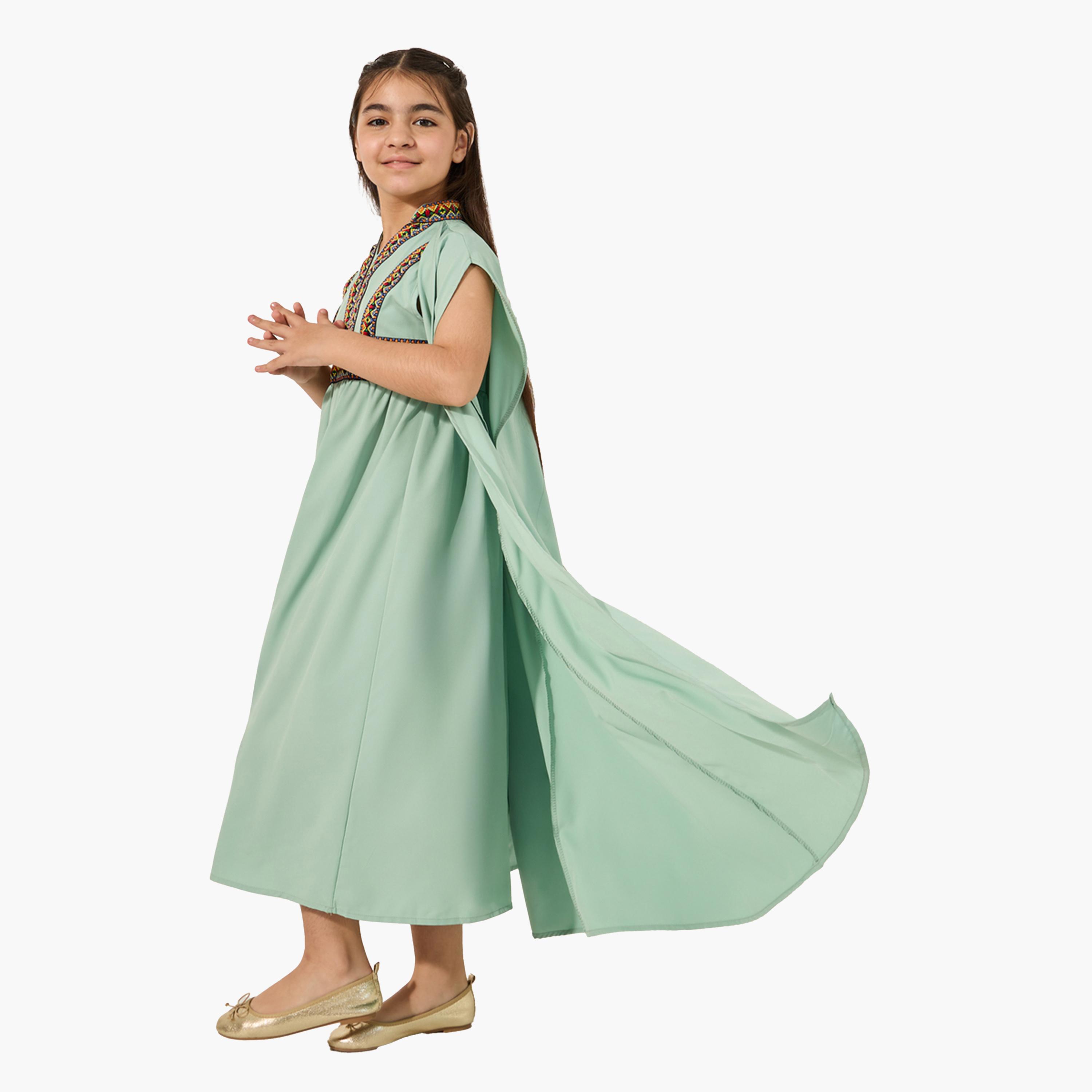 Styli Embroidered Cape Sleeve V-Neck Kaftan-girls-clothing-dressesandjumpsuits-image-2