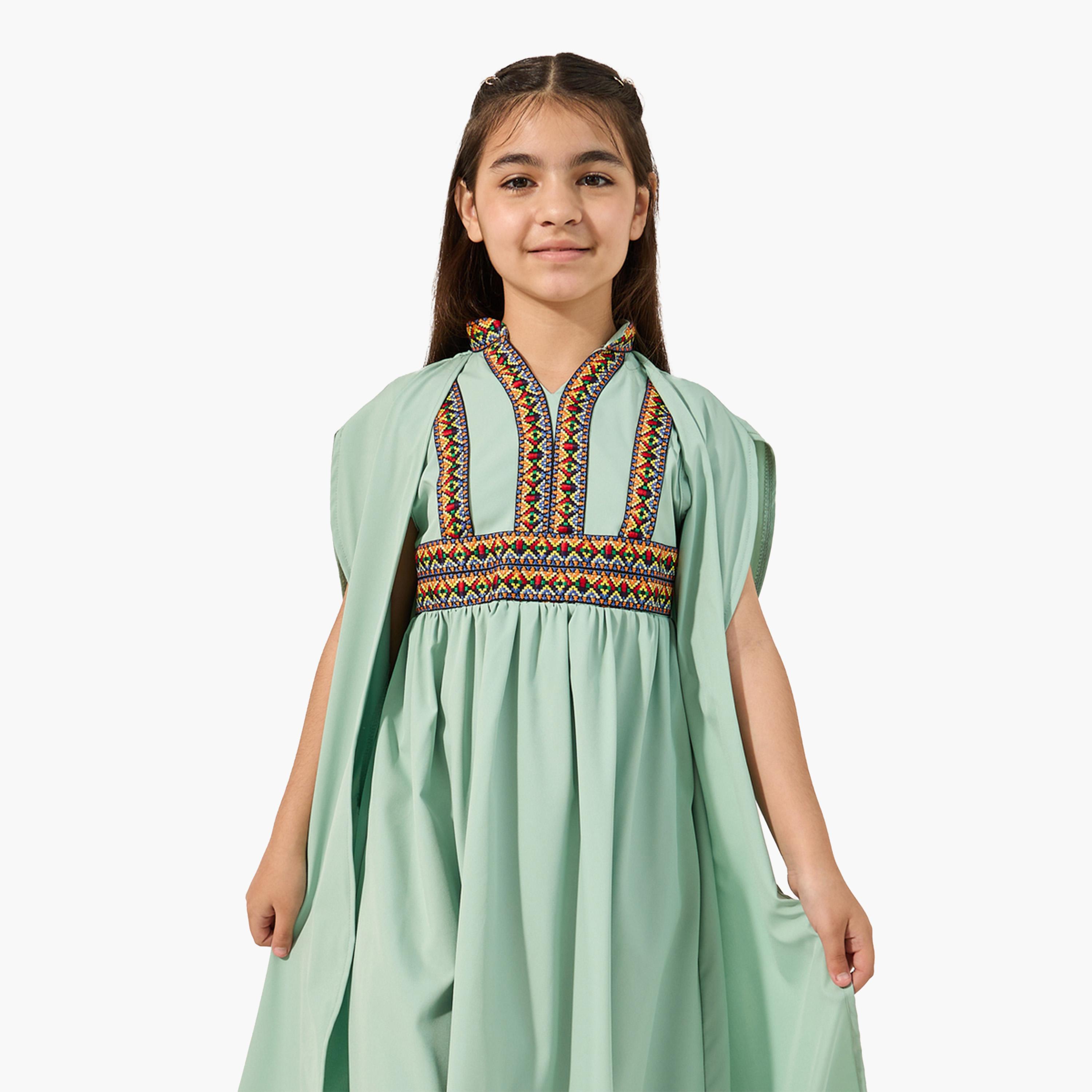 Styli Embroidered Cape Sleeve V-Neck Kaftan-girls-clothing-dressesandjumpsuits-image-3