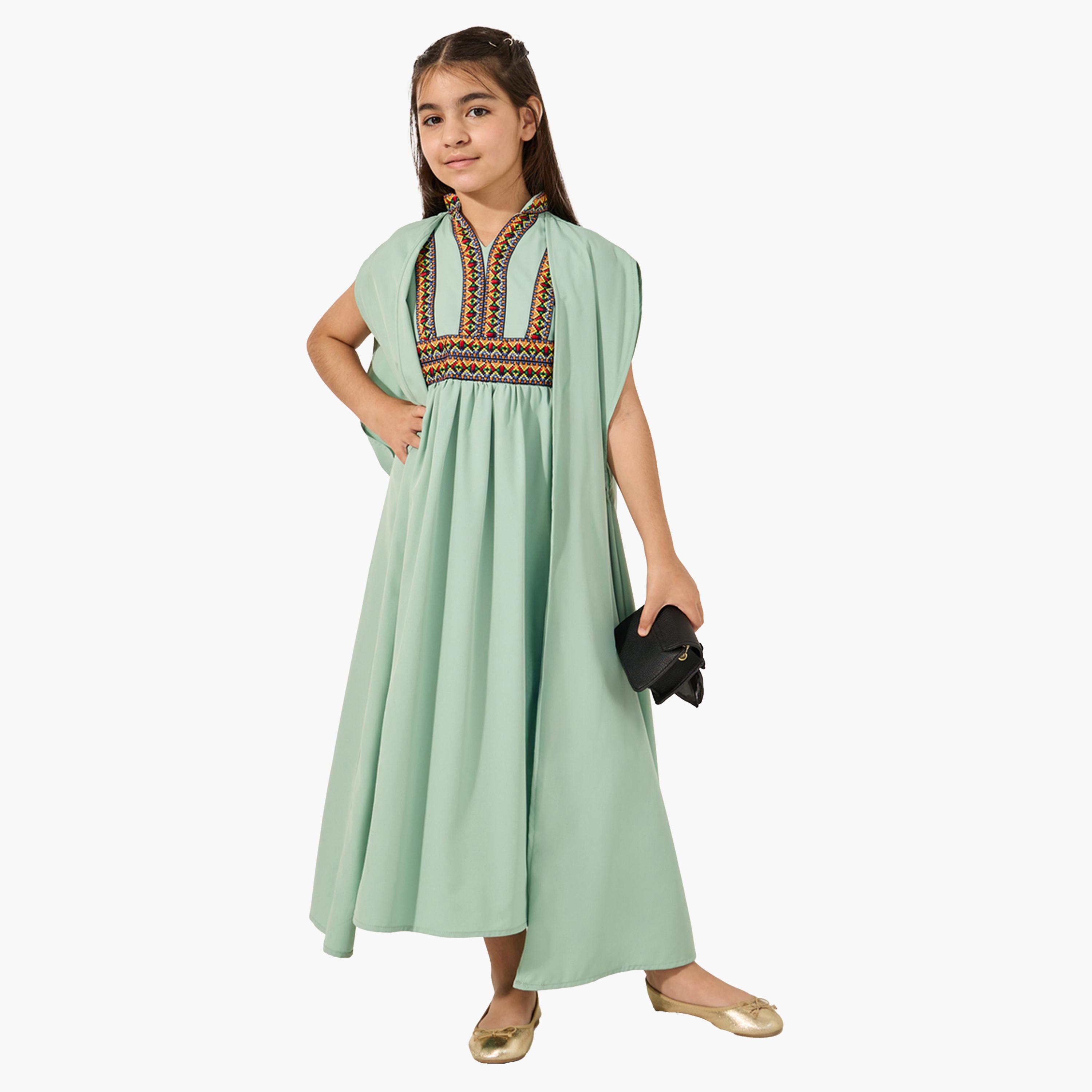 Styli Embroidered Cape Sleeve V-Neck Kaftan-girls-clothing-dressesandjumpsuits-image-6