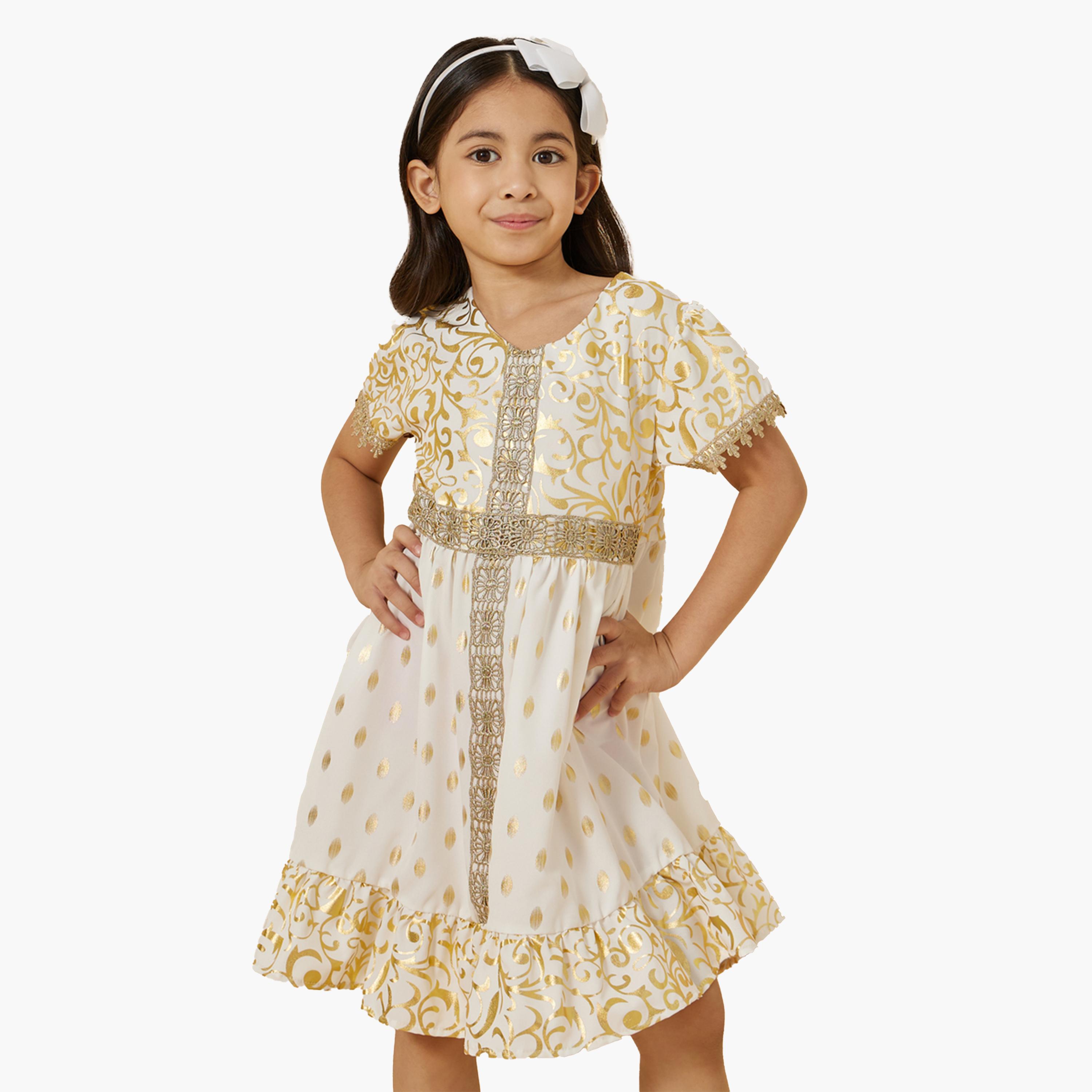 أميرة x ستايلي فستان بطبعة فويل وياقة دائرية مع حافة كشكش-girls-clothing-dressesandjumpsuits-image-1