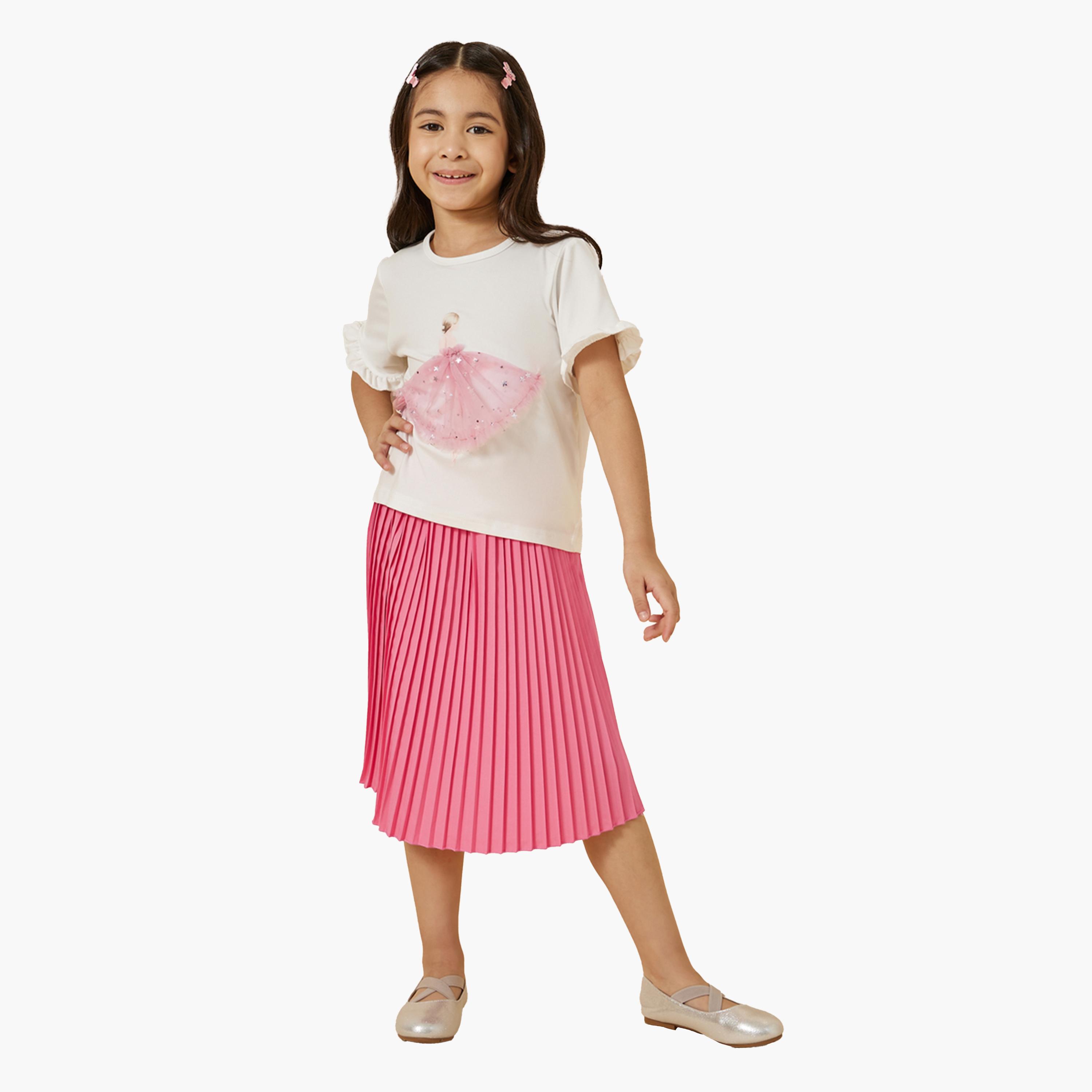 Styli Graphic Print T-Shirt and Skirt Set-girls-clothing-setsandcoords-image-1