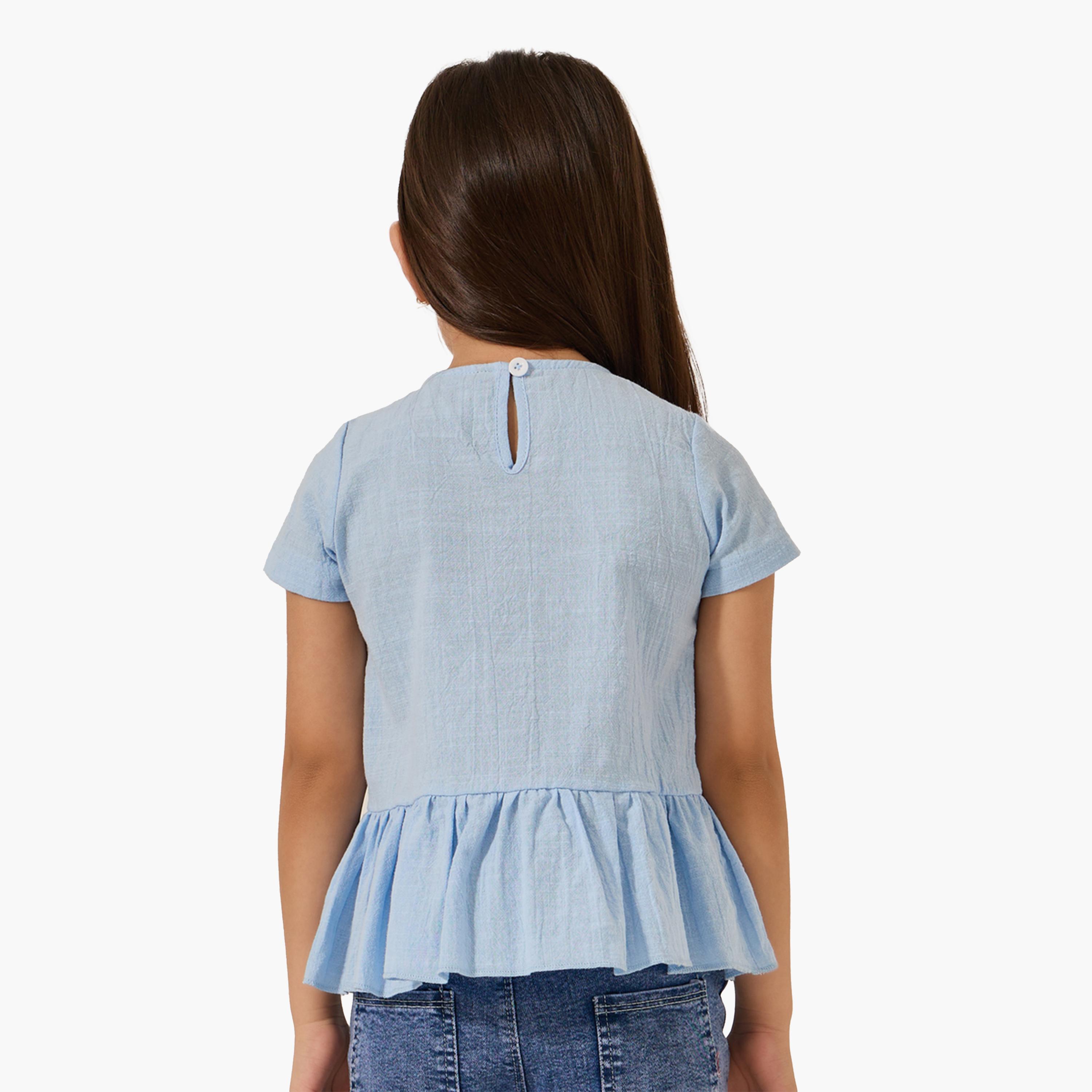 Styli Solid Ruffled Hem Top with Bow Detail-girls-clothing-blousesandshirts-image-4