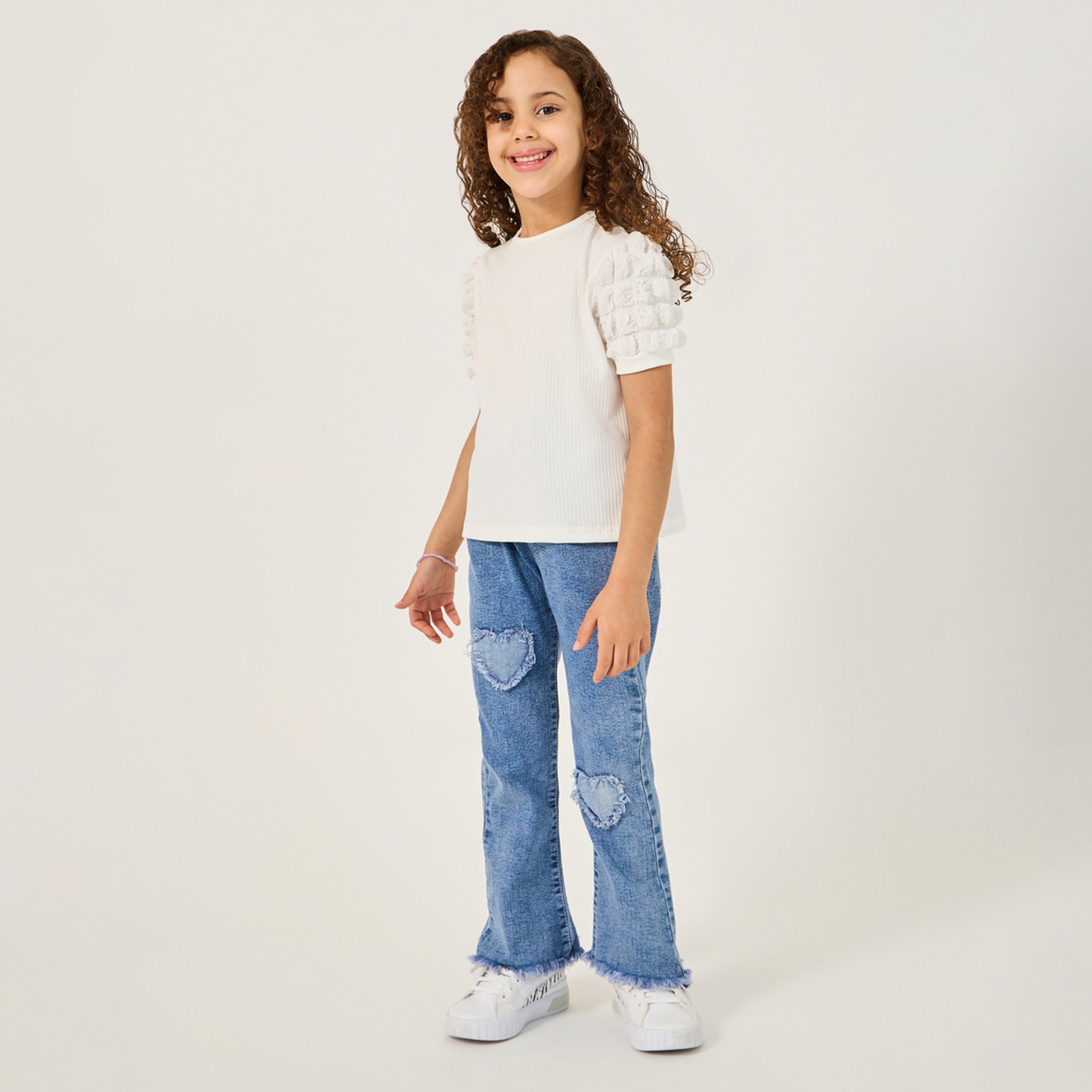 ستايلي - بلوزة مضلعة بأكمام جاكار للفتيات الصغيرات-girls-clothing-blousesandshirts-image-3