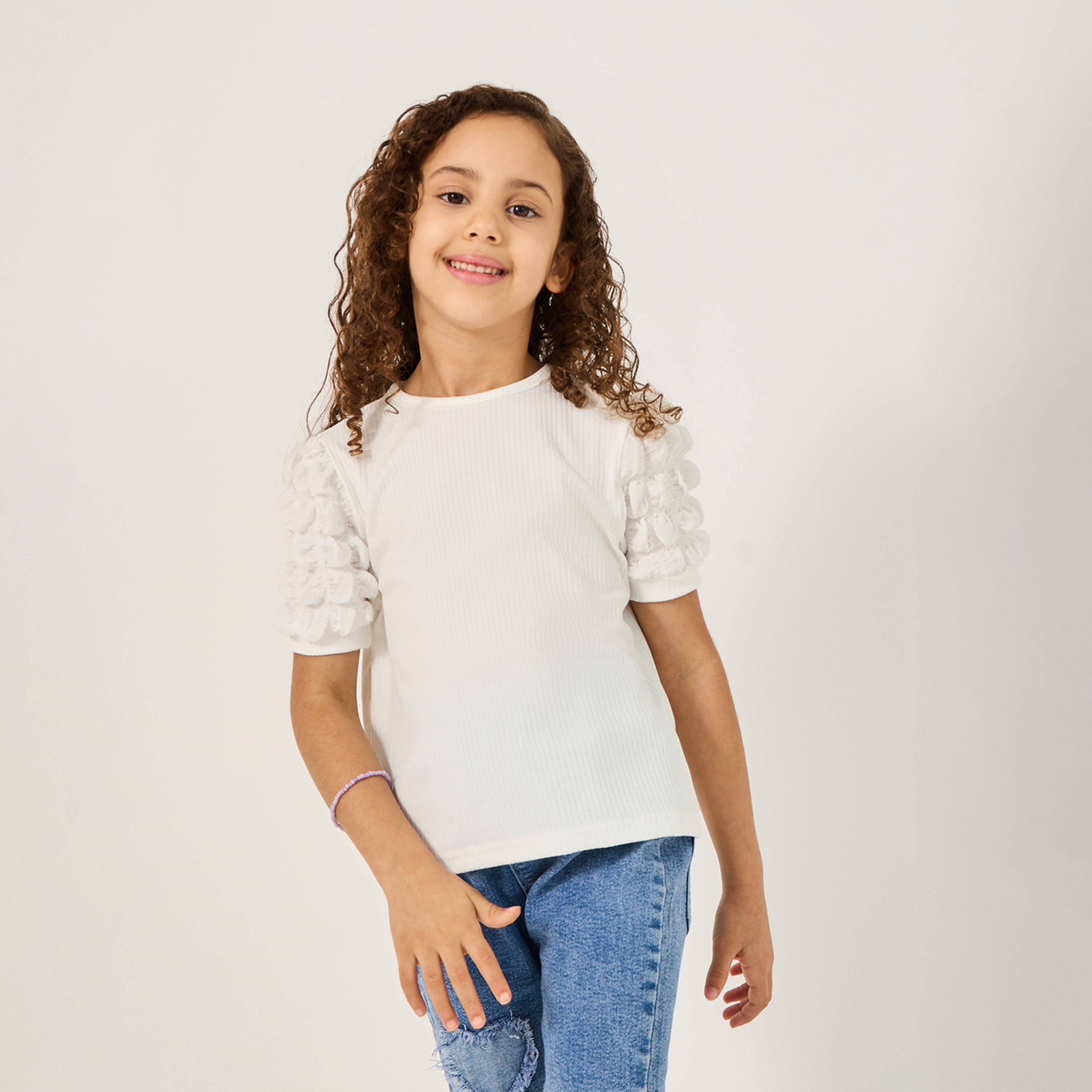 ستايلي - بلوزة مضلعة بأكمام جاكار للفتيات الصغيرات-girls-clothing-blousesandshirts-image-3
