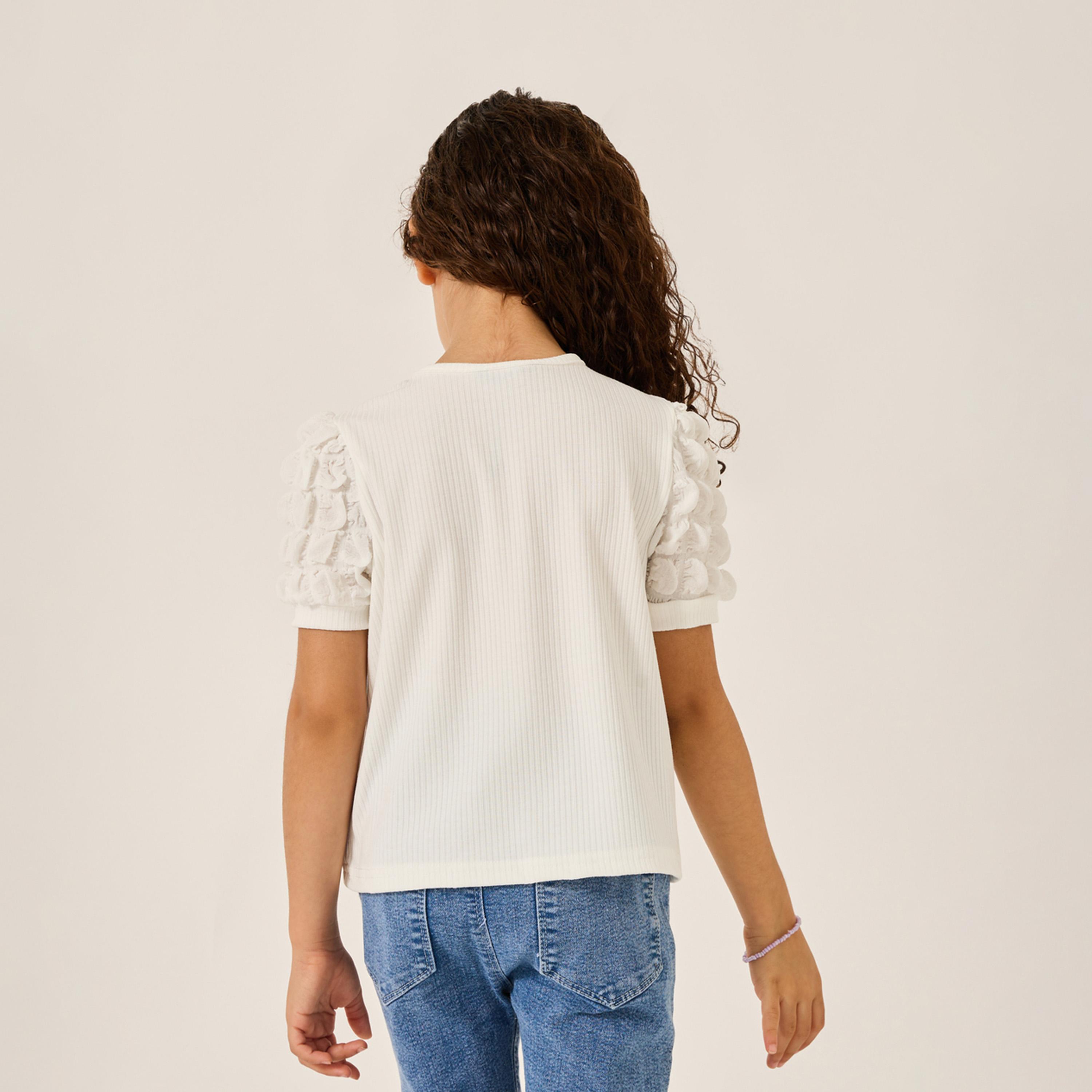 ستايلي - بلوزة مضلعة بأكمام جاكار للفتيات الصغيرات-girls-clothing-blousesandshirts-image-1