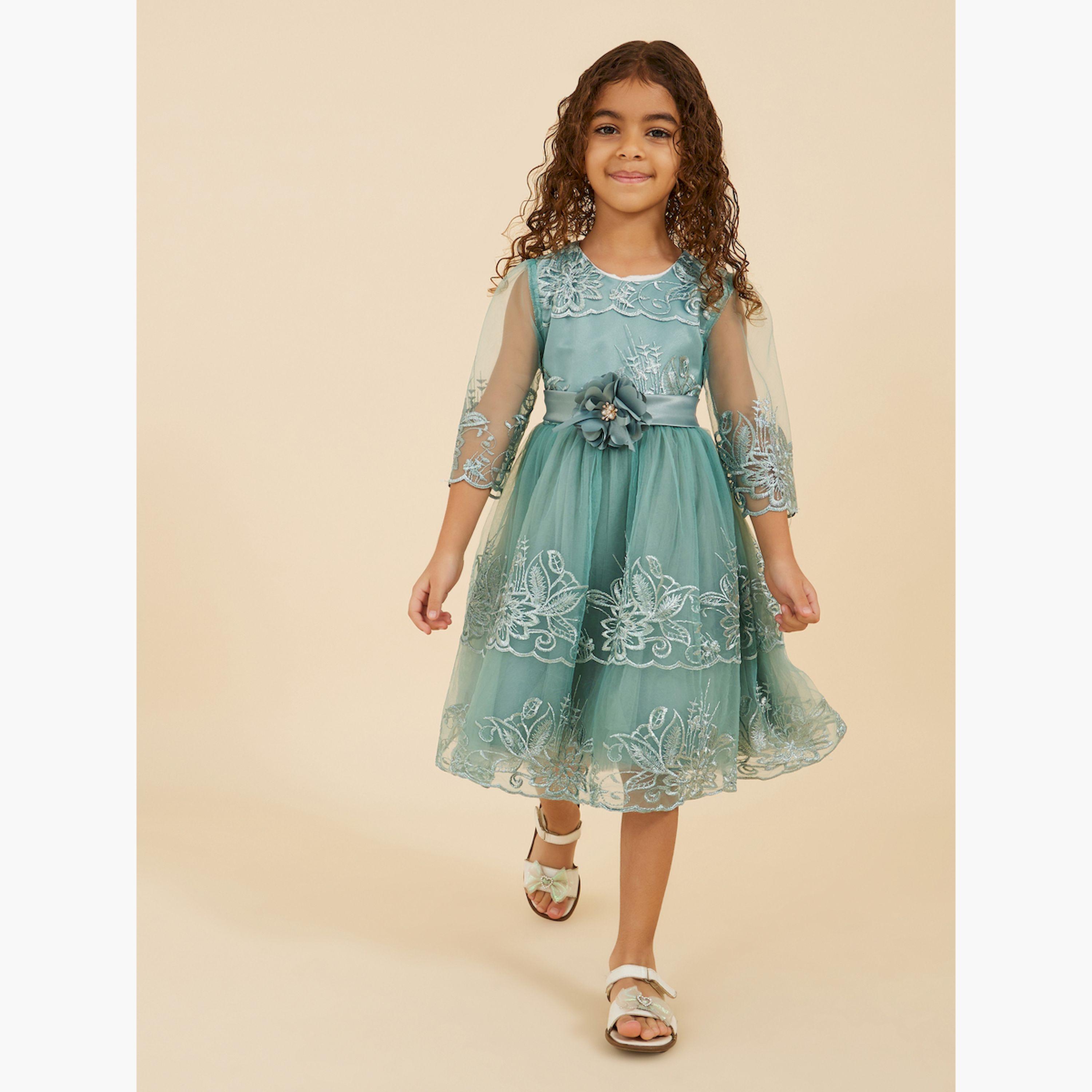 Styli Lace Insert Flower Corsage Round Neck Dress-girls-clothing-dressesandjumpsuits-image-2