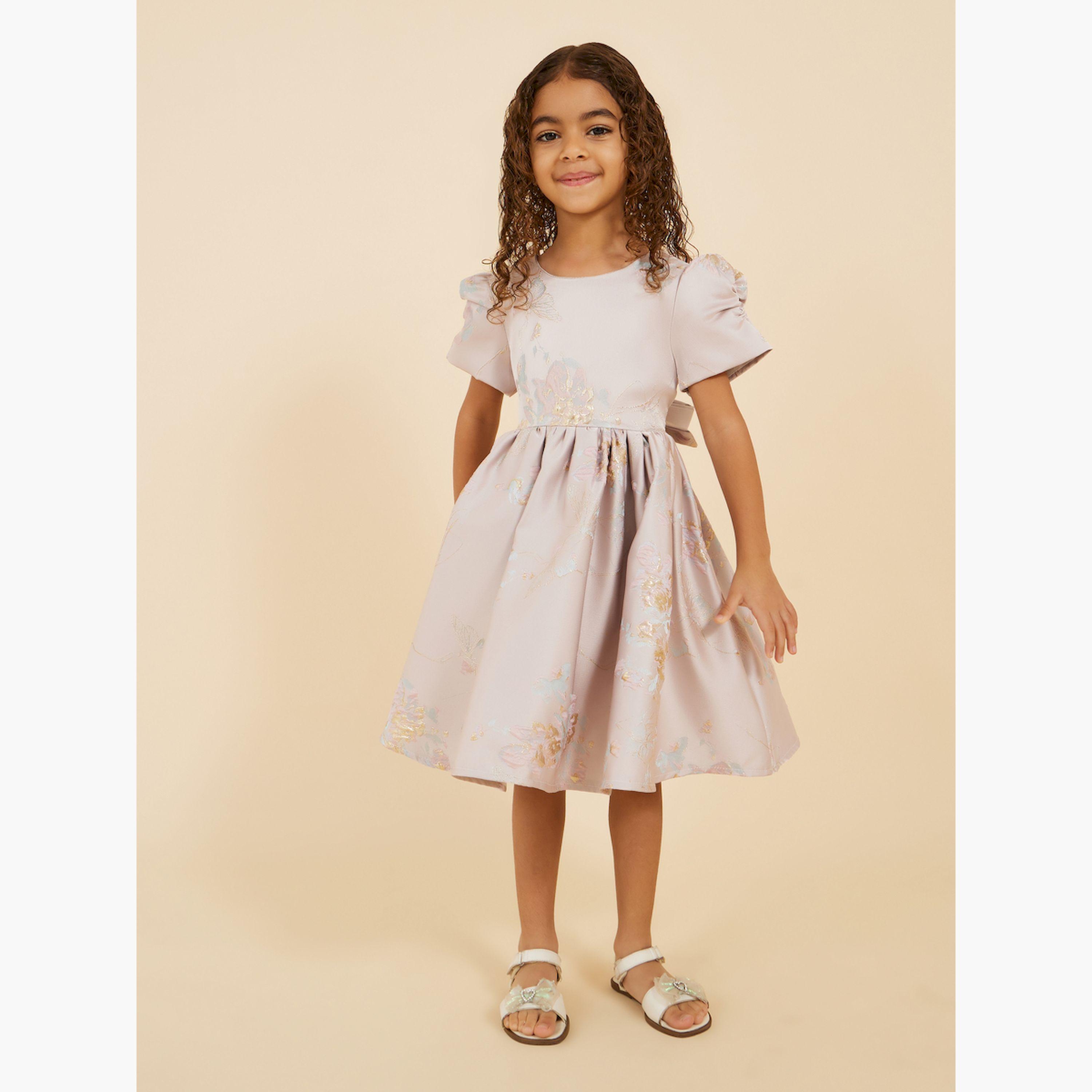 Styli Puff Sleeve Round Neck Pleated Dress-girls-clothing-dressesandjumpsuits-image-2