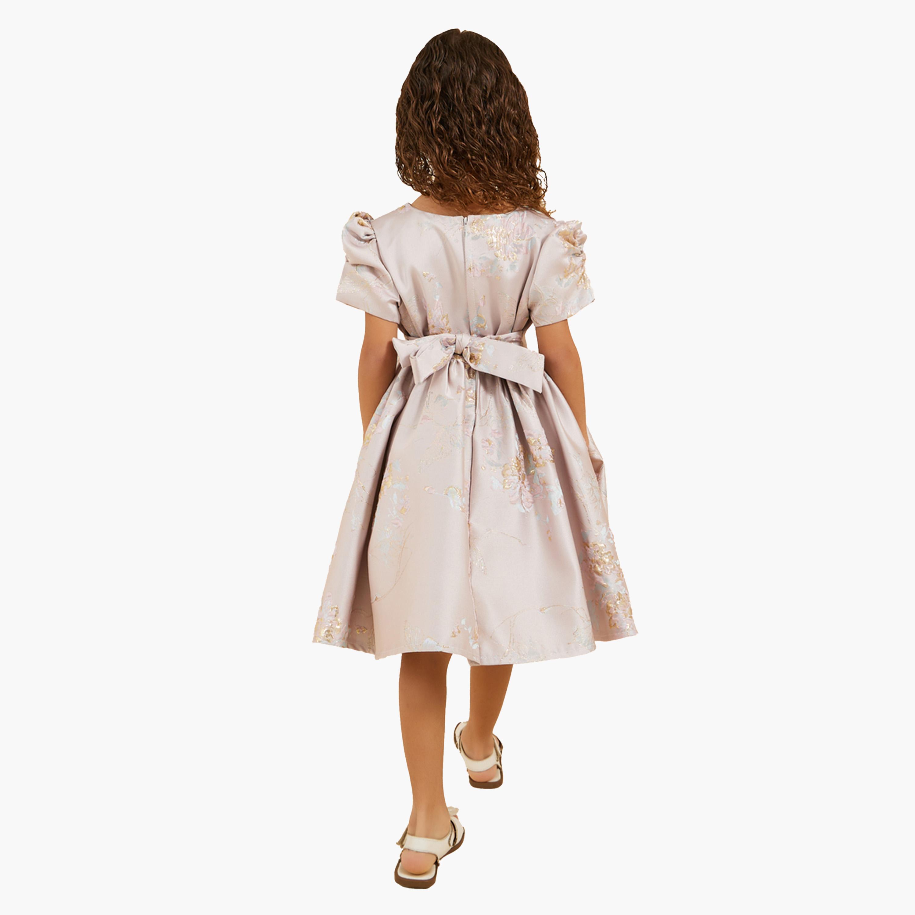 ستايلي - فستان كسرات بأكمام منتفخة ورقبة دائرية-girls-clothing-dressesandjumpsuits-image-4