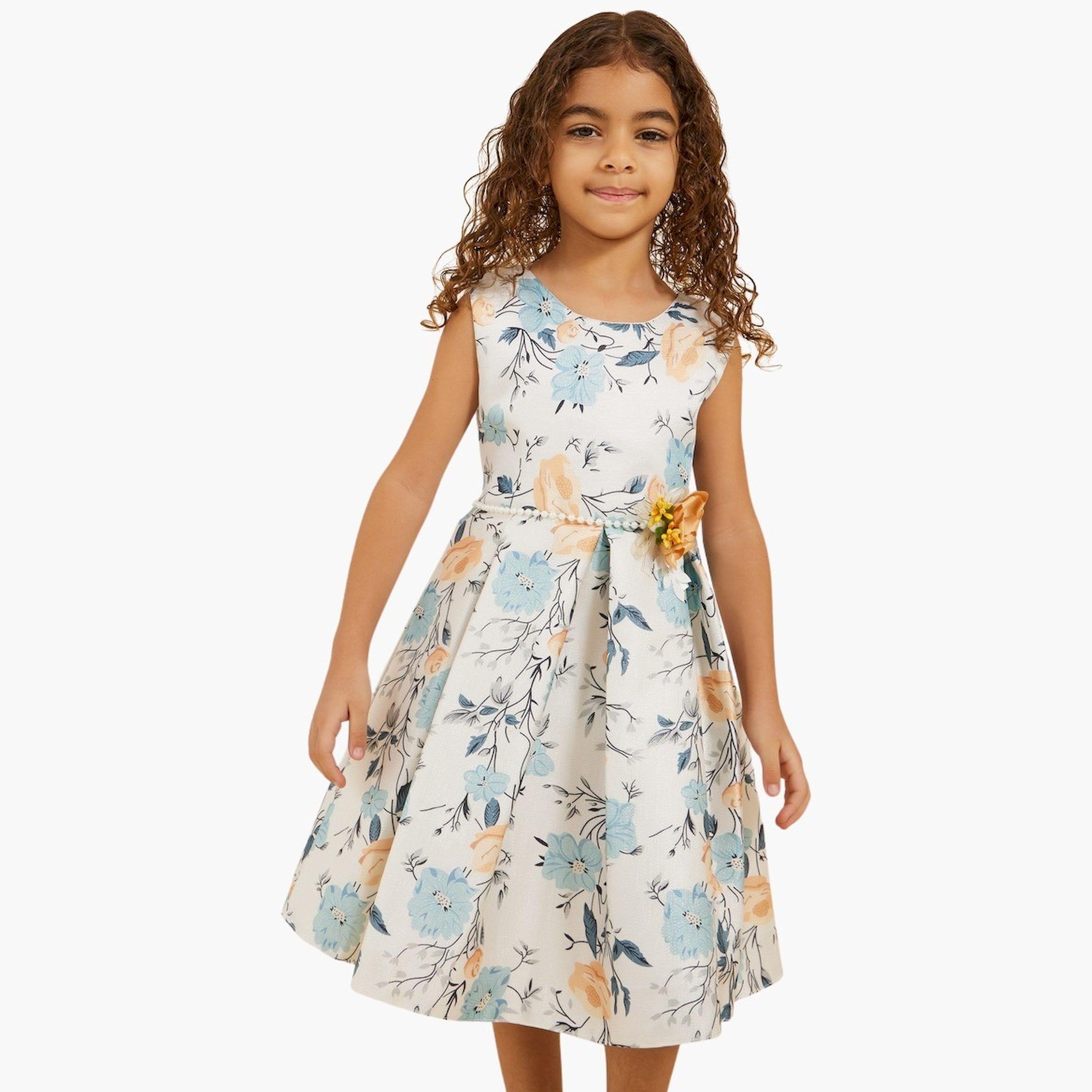 ستايلي-  فستان بدون أكمام ياقة دائرية وطبعة زهور-girls-clothing-dressesandjumpsuits-image-1