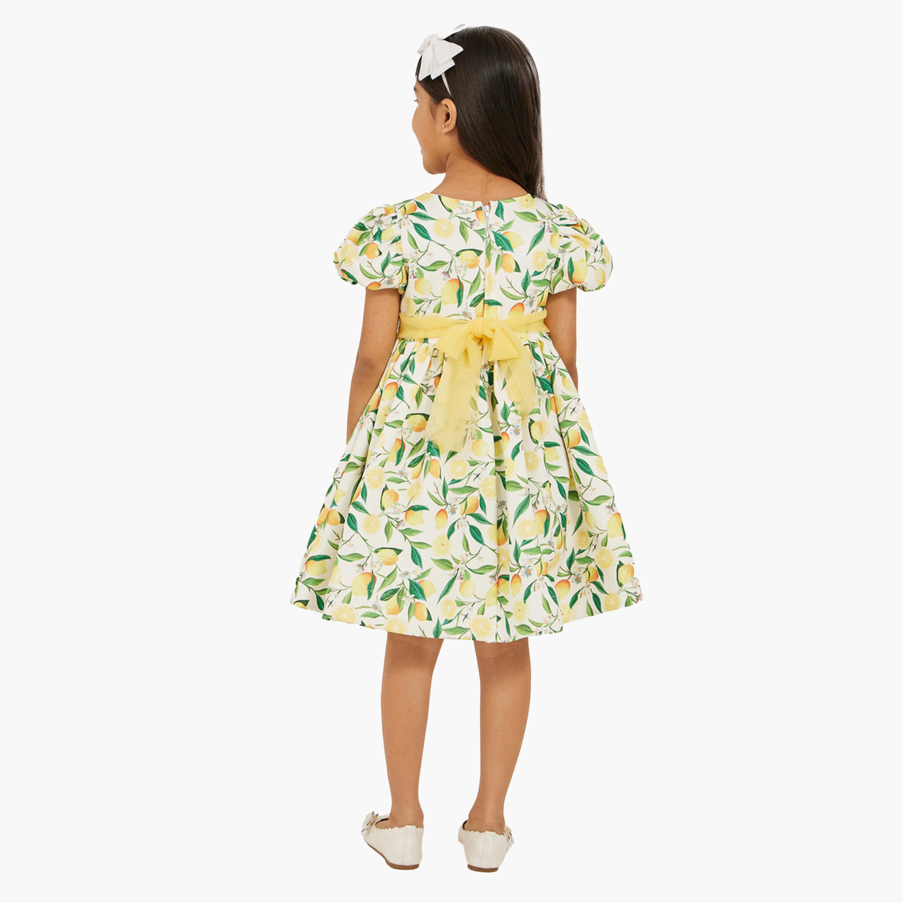 Styli All Over Print Puff Sleeves Dress-girls-clothing-dressesandjumpsuits-image-4