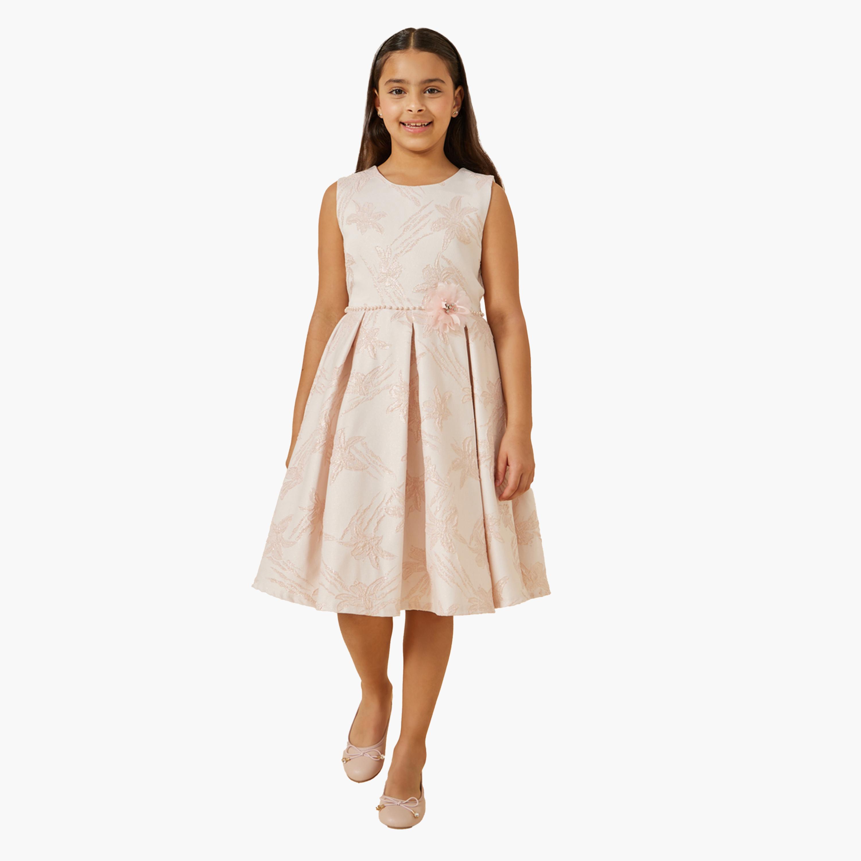 Styli Jacquard Round Neck Sleeveless Dress-girls-clothing-dressesandjumpsuits-image-1