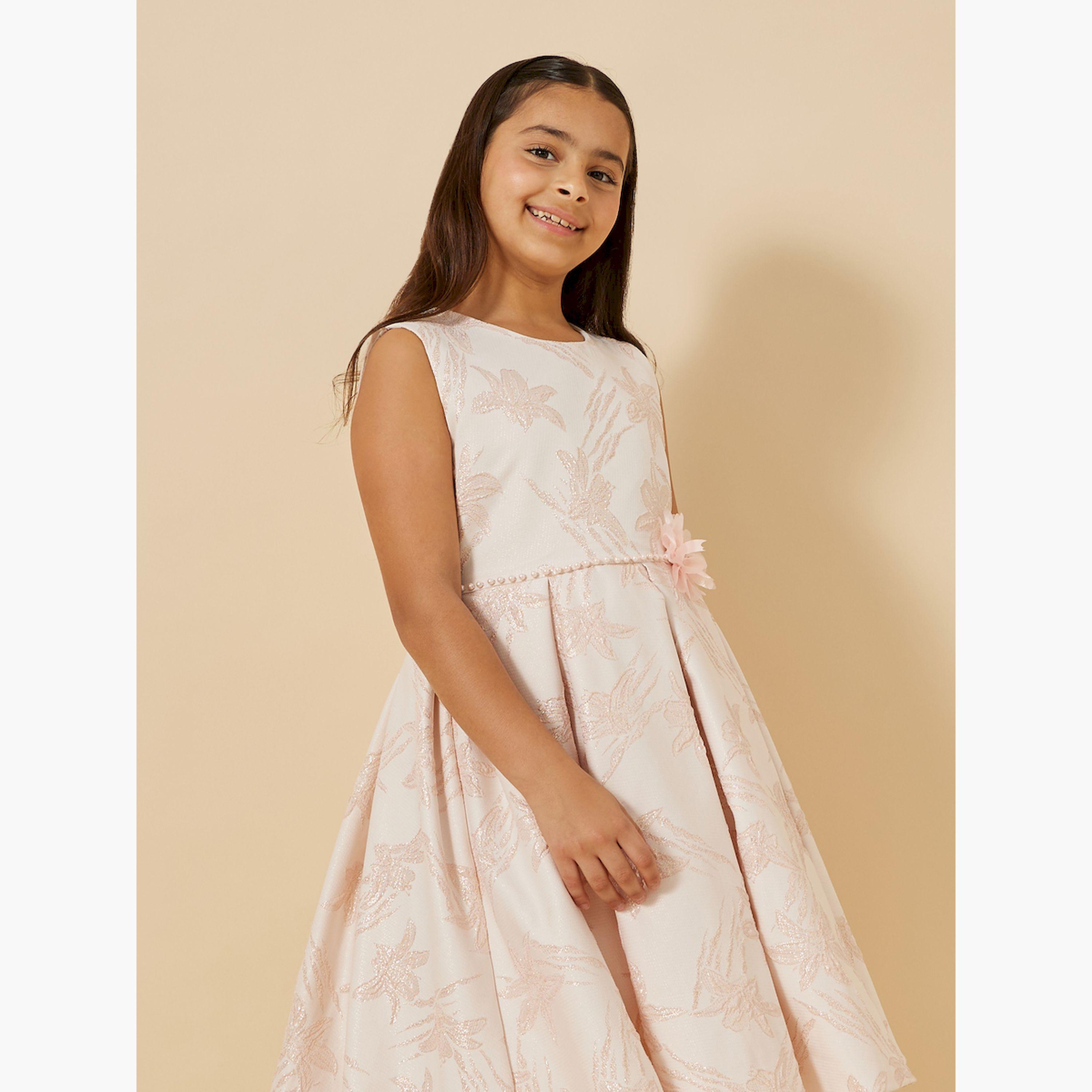 ستايلي-  فستان جاكار ياقة دائرية وبدون أكمام-girls-clothing-dressesandjumpsuits-image-3