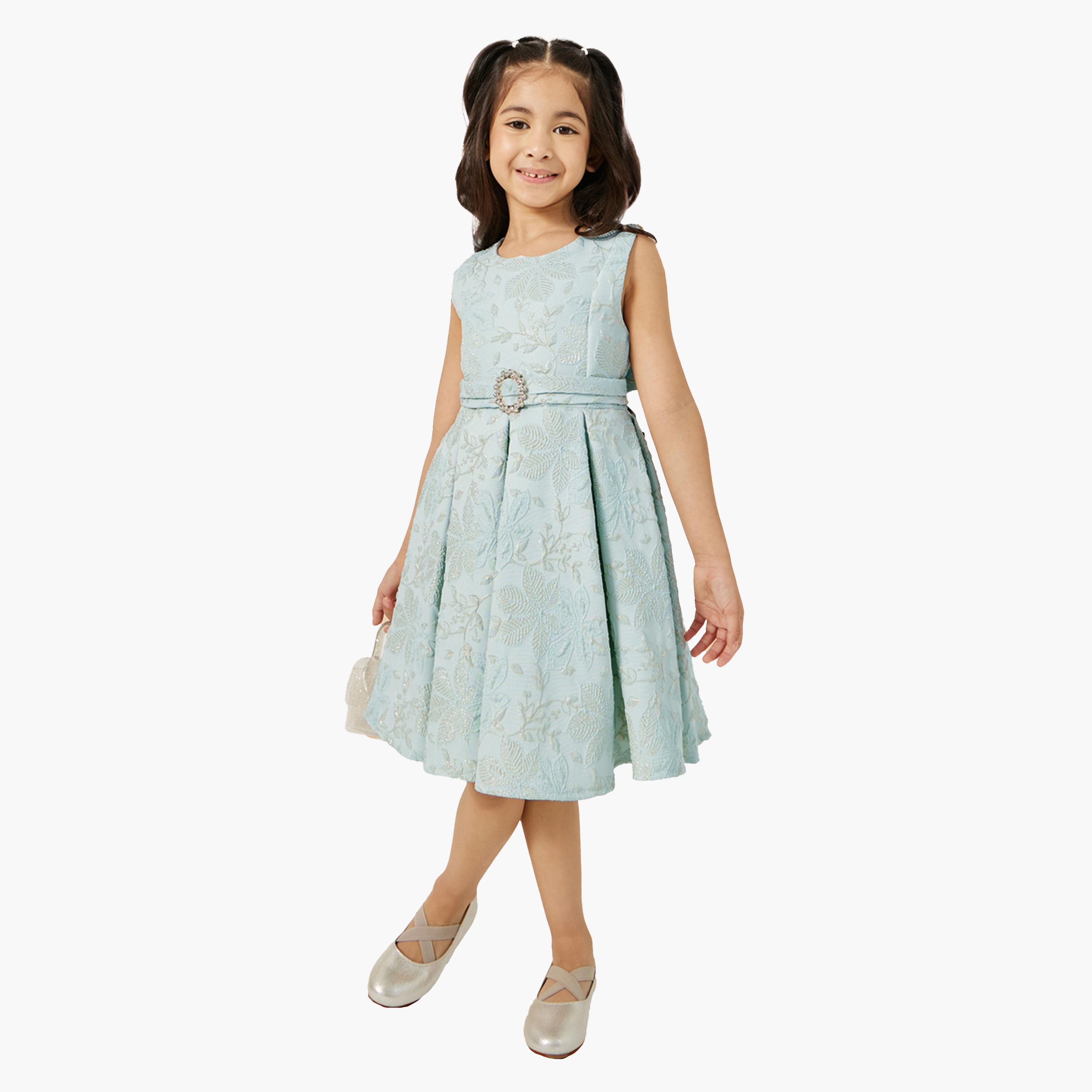 ستايلي-  فستان جاكار بدون أكمام مطوي-girls-clothing-dressesandjumpsuits-image-3