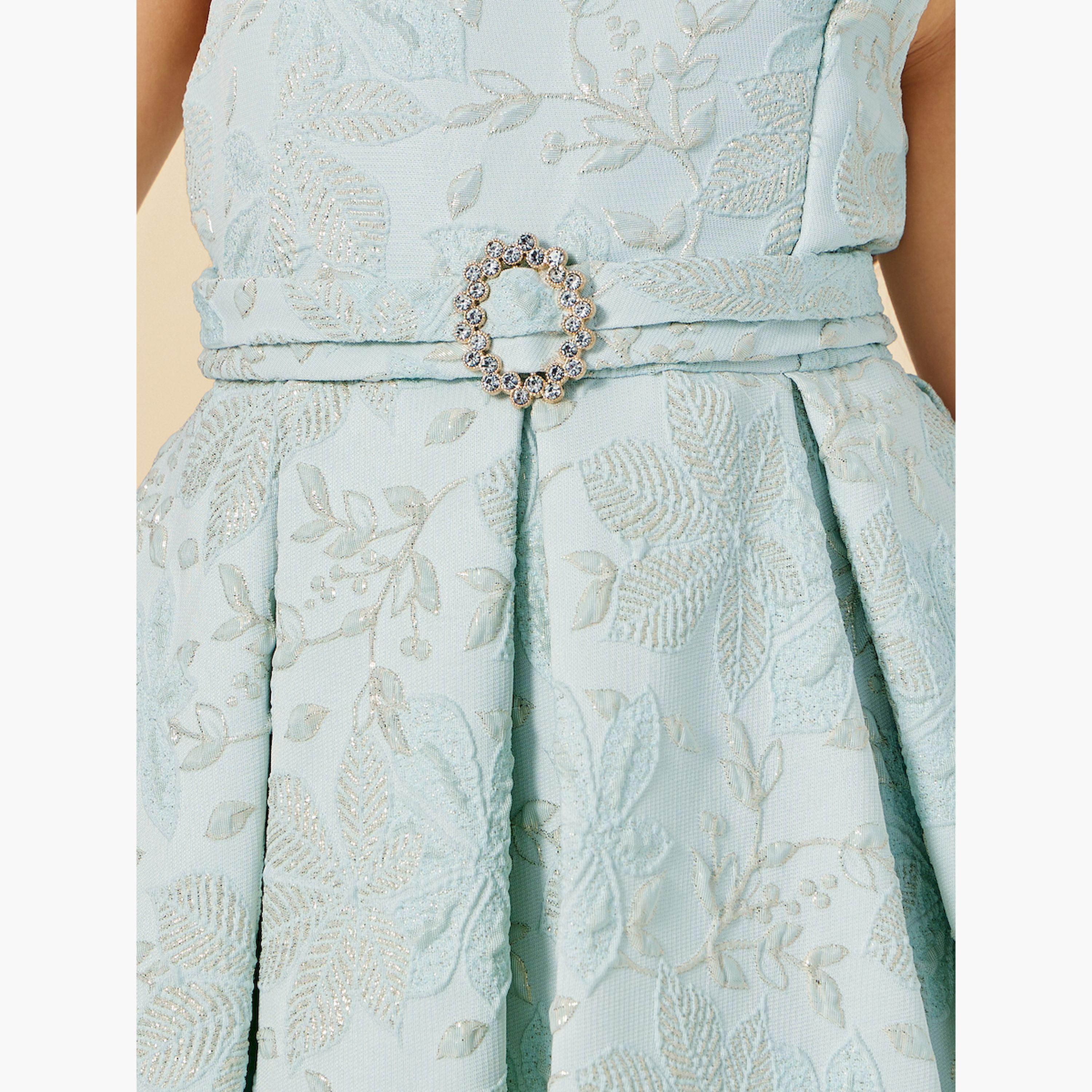 ستايلي-  فستان جاكار بدون أكمام مطوي-girls-clothing-dressesandjumpsuits-image-4