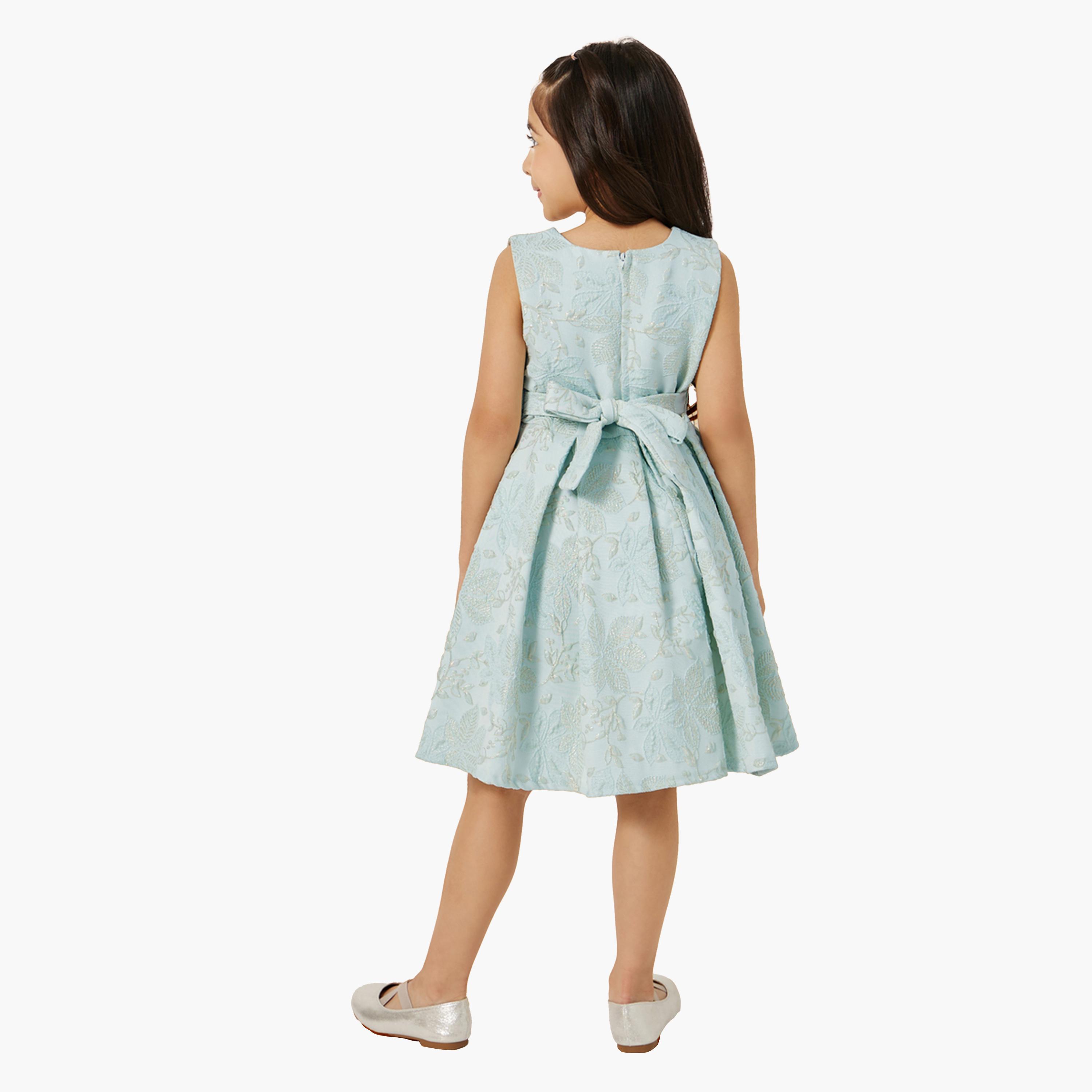 ستايلي-  فستان جاكار بدون أكمام مطوي-girls-clothing-dressesandjumpsuits-image-5