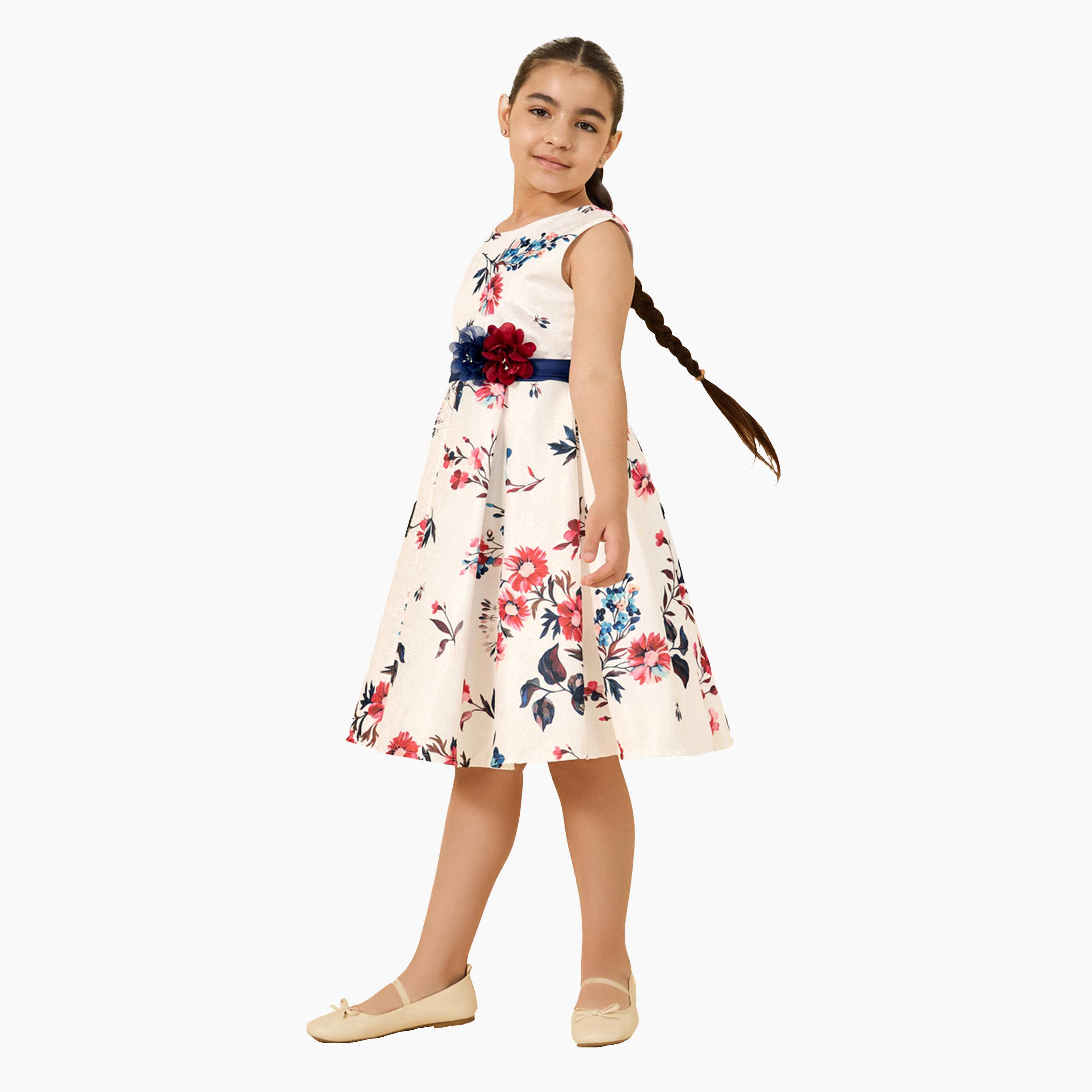 Styli Printed Pleated Sleeveless Dress-girls-clothing-dressesandjumpsuits-image-2