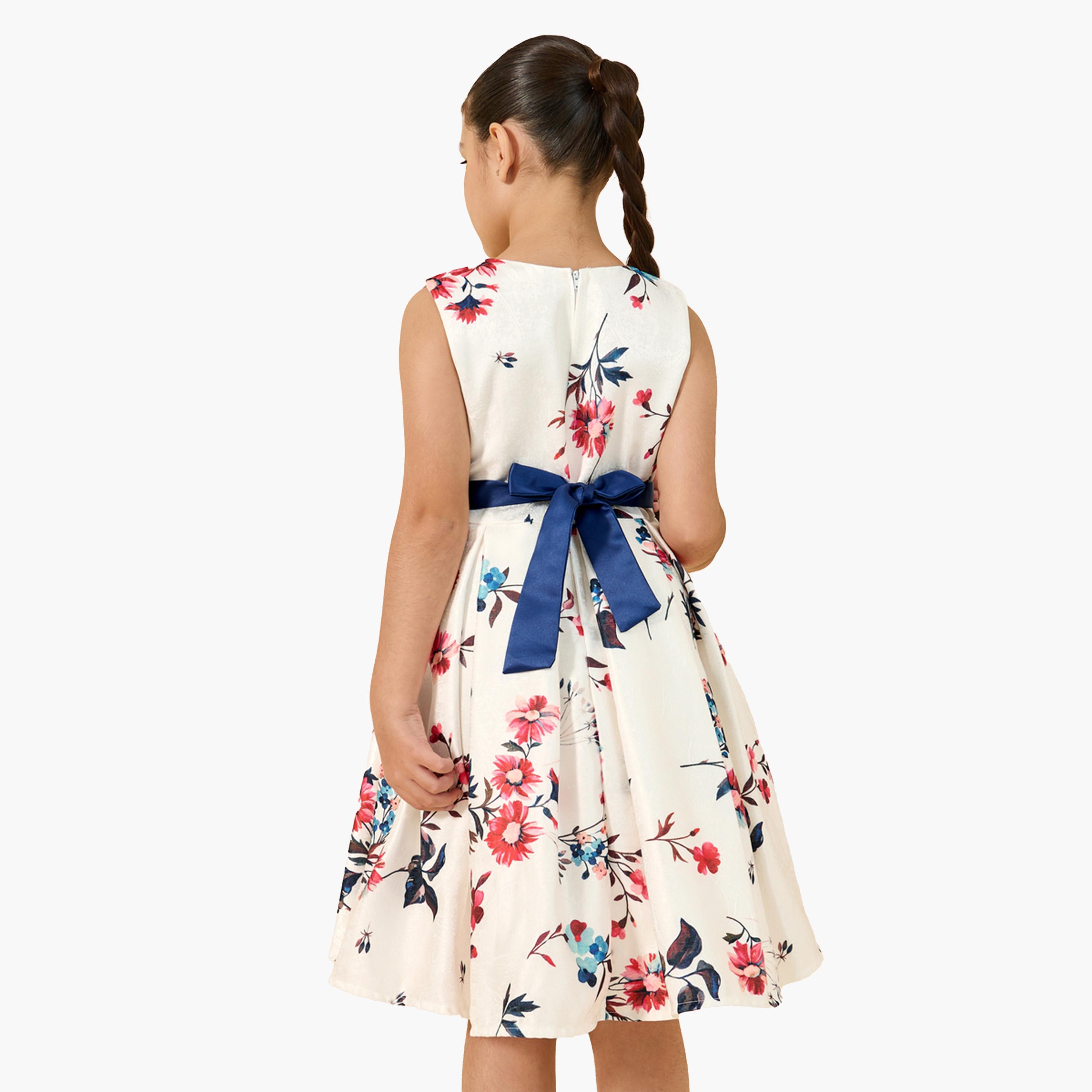 Styli Printed Pleated Sleeveless Dress-girls-clothing-dressesandjumpsuits-image-5