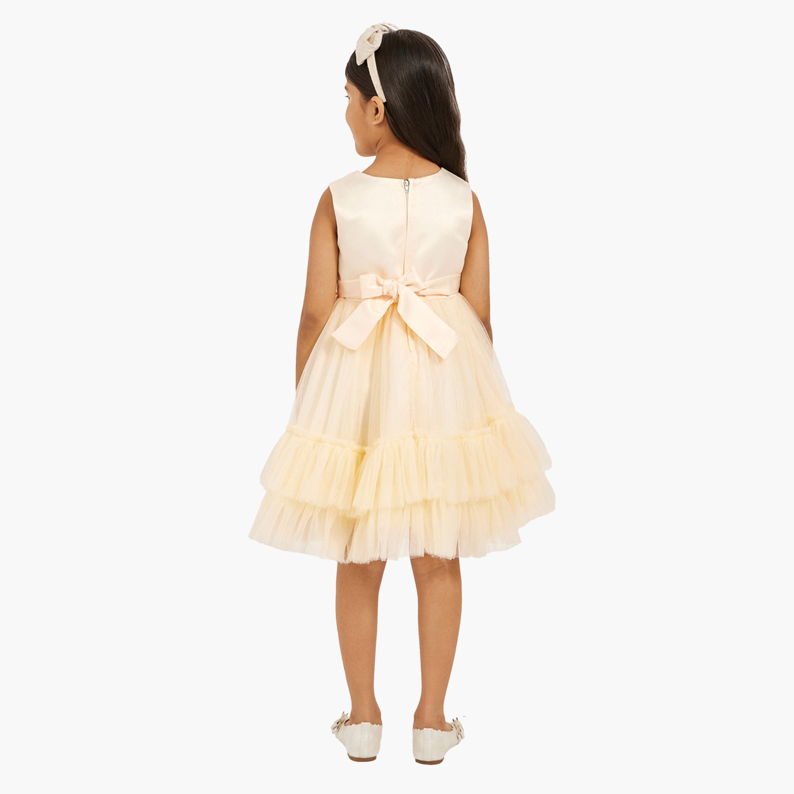 Styli Embellished Layered Ruffle Hem Dress with Bow Detail-girls-clothing-dressesandjumpsuits-image-4