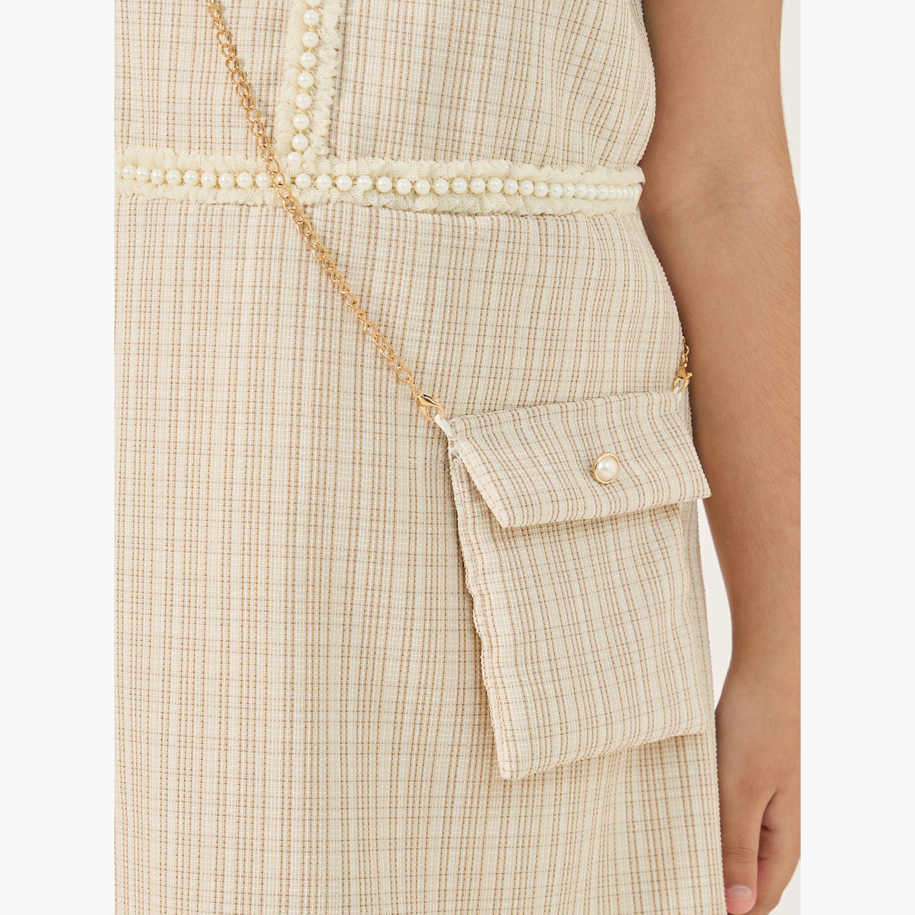 Styli Embellished Tweed Short Sleeve Dress with Bag-girls-clothing-dressesandjumpsuits-image-2