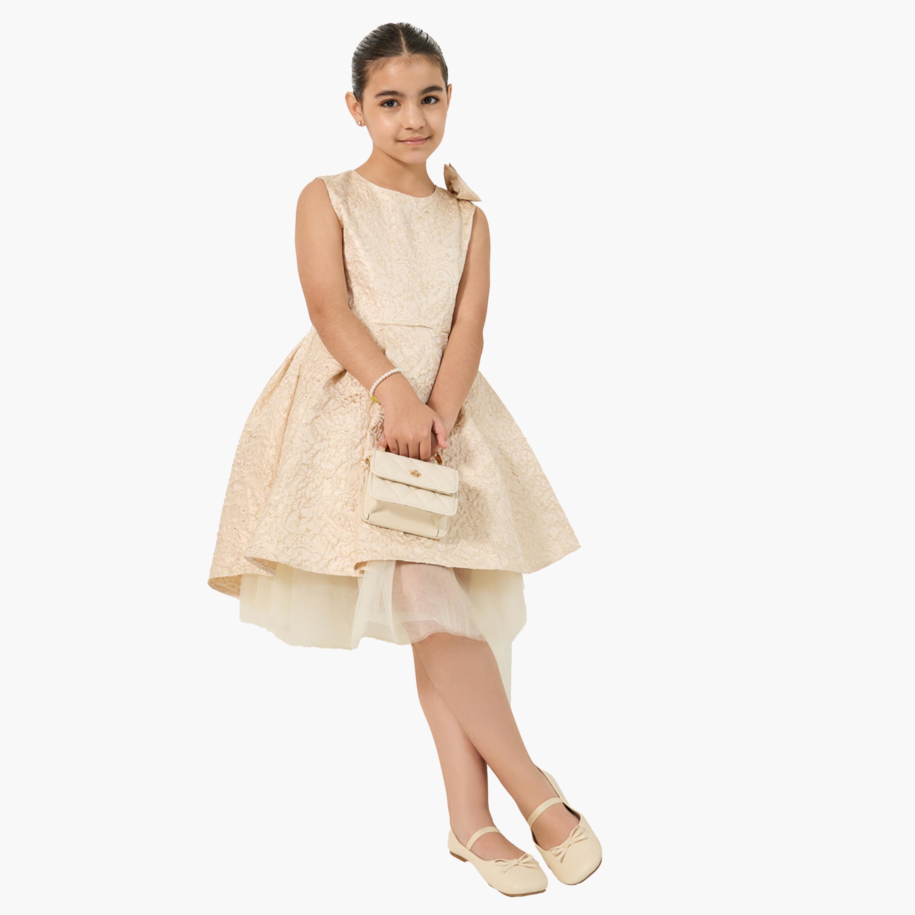 ستايلي-  فستان جاكار شبكي بدون أكمام-girls-clothing-dressesandjumpsuits-image-2