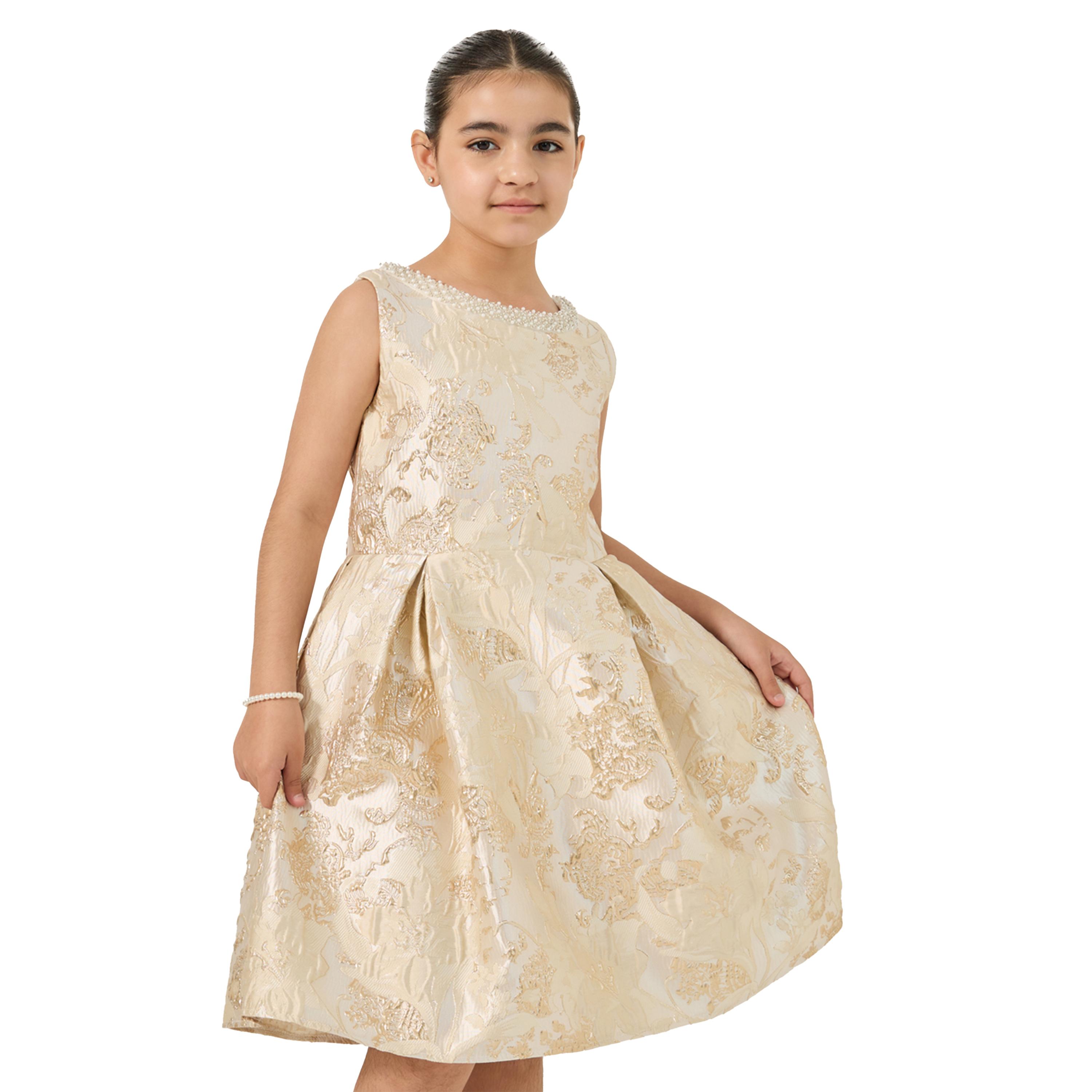 ستايلي - فستان جاكار مورد بدون أكمام بكسرات-girls-clothing-dressesandjumpsuits-image-2