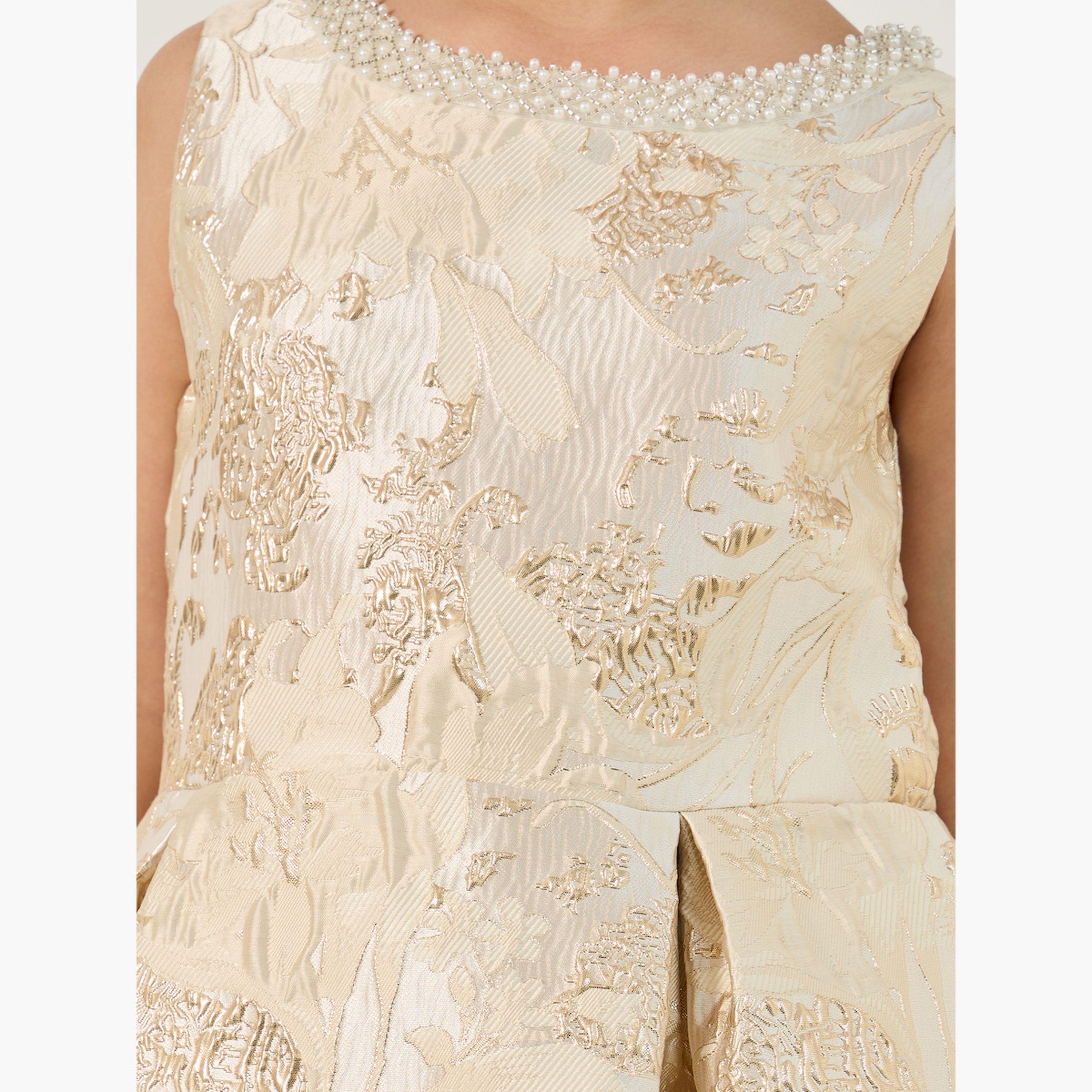 Styli Floral Jacquard Pleated Sleeveless Dress-girls-clothing-dressesandjumpsuits-image-3