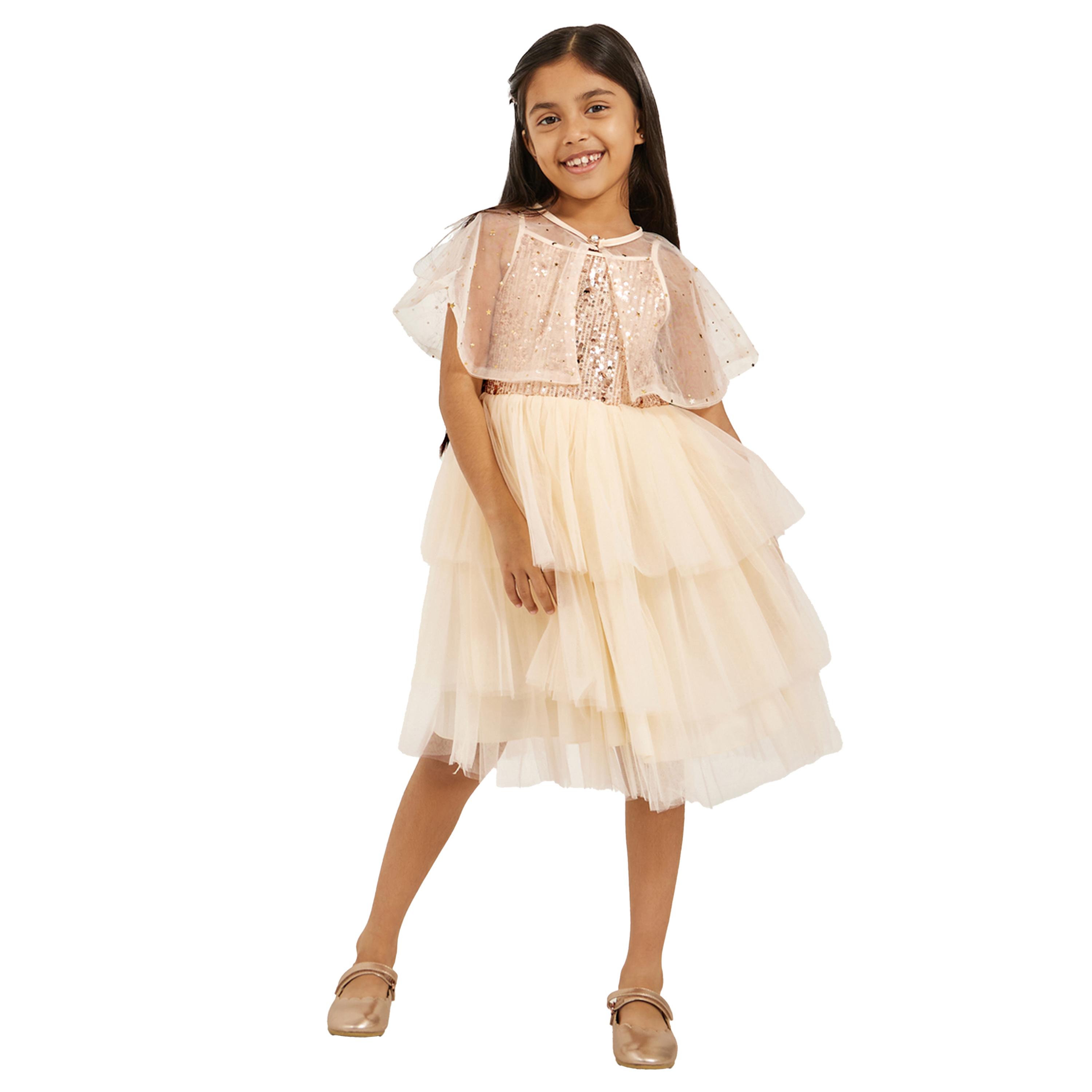 Styli Sequinned Layered Mesh Dress with Shrug-girls-clothing-dressesandjumpsuits-image-1