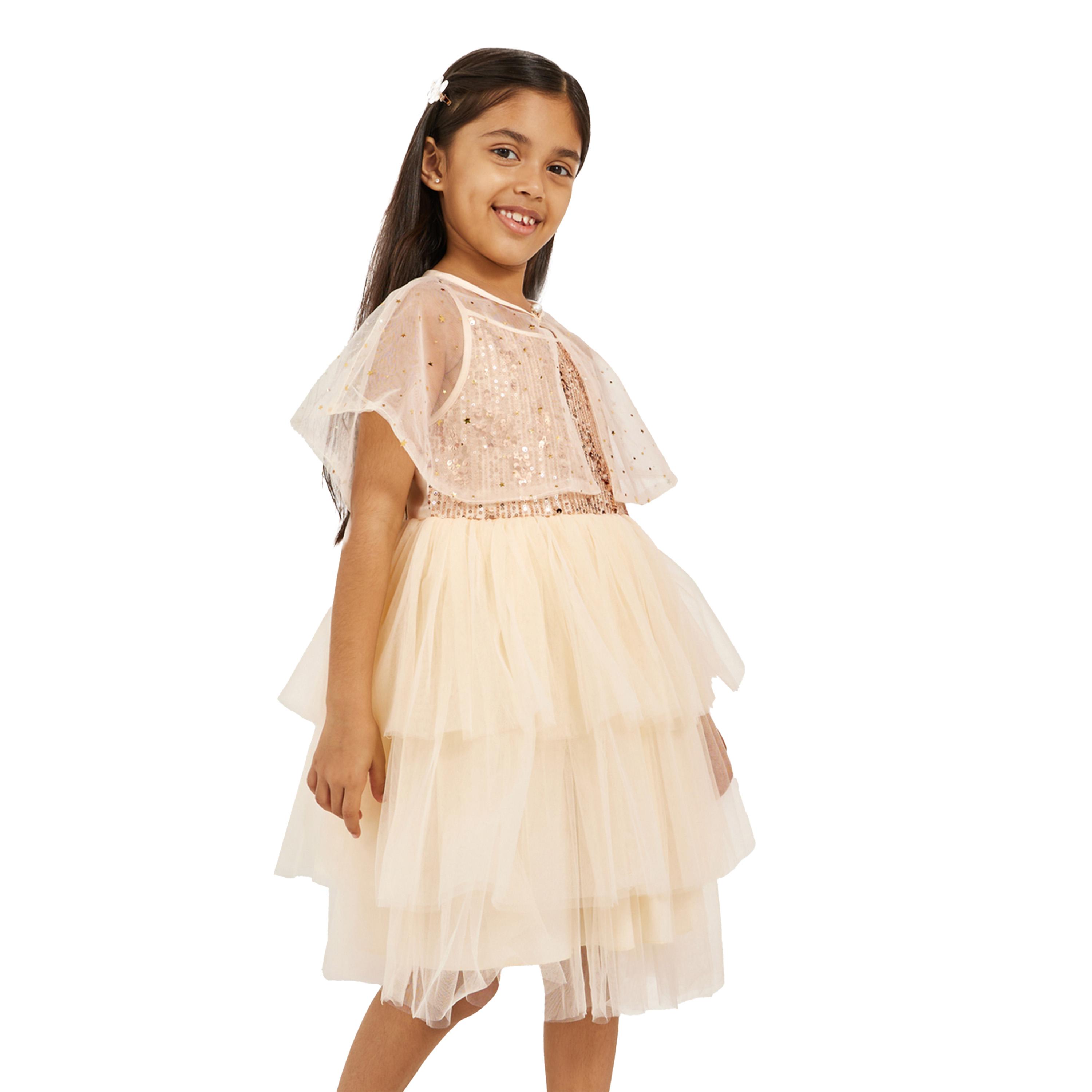 Styli Sequinned Layered Mesh Dress with Shrug-girls-clothing-dressesandjumpsuits-image-3