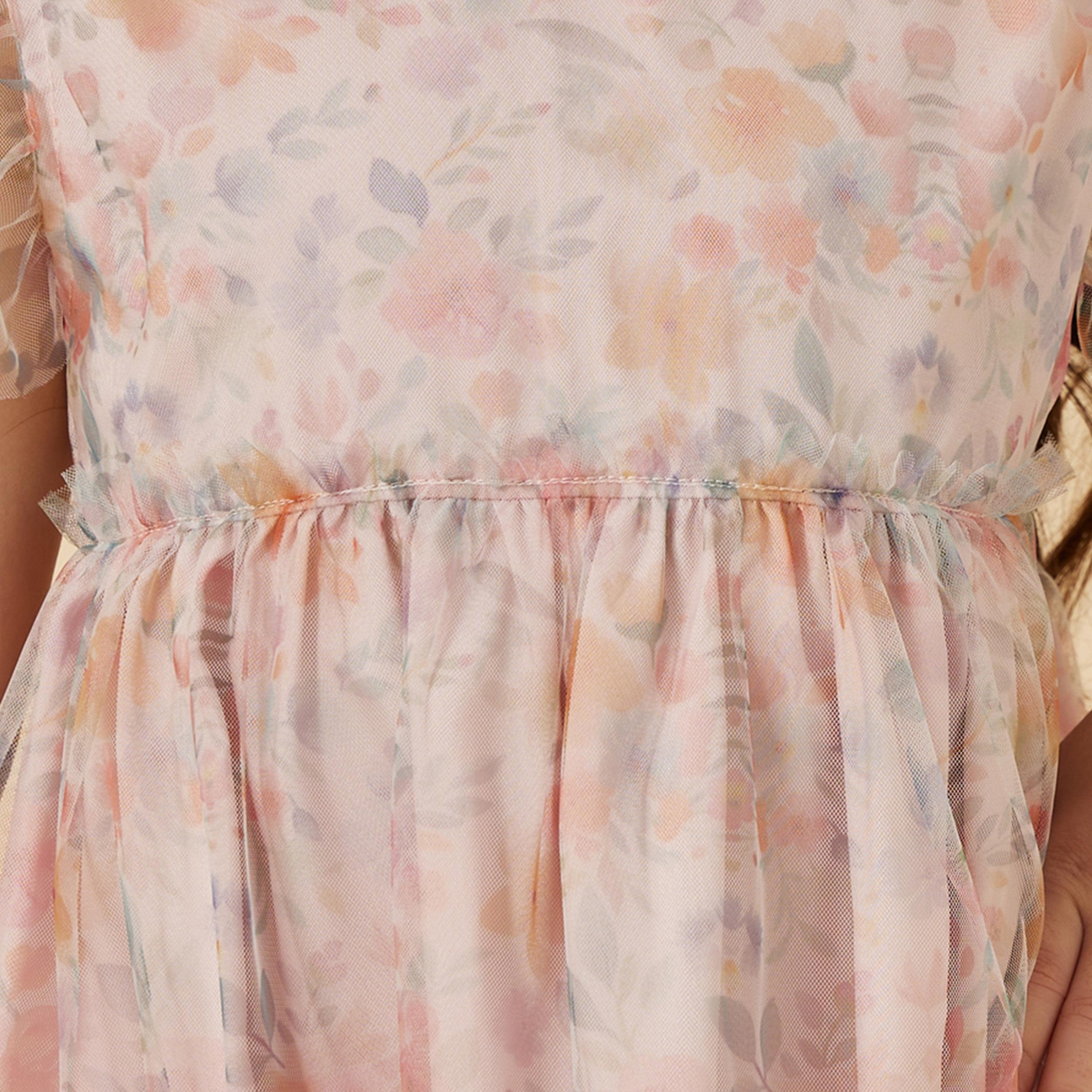 ستايلي-  فستان شبكي متعدد الطبقات بطبعة زهور-girls-clothing-dressesandjumpsuits-image-3