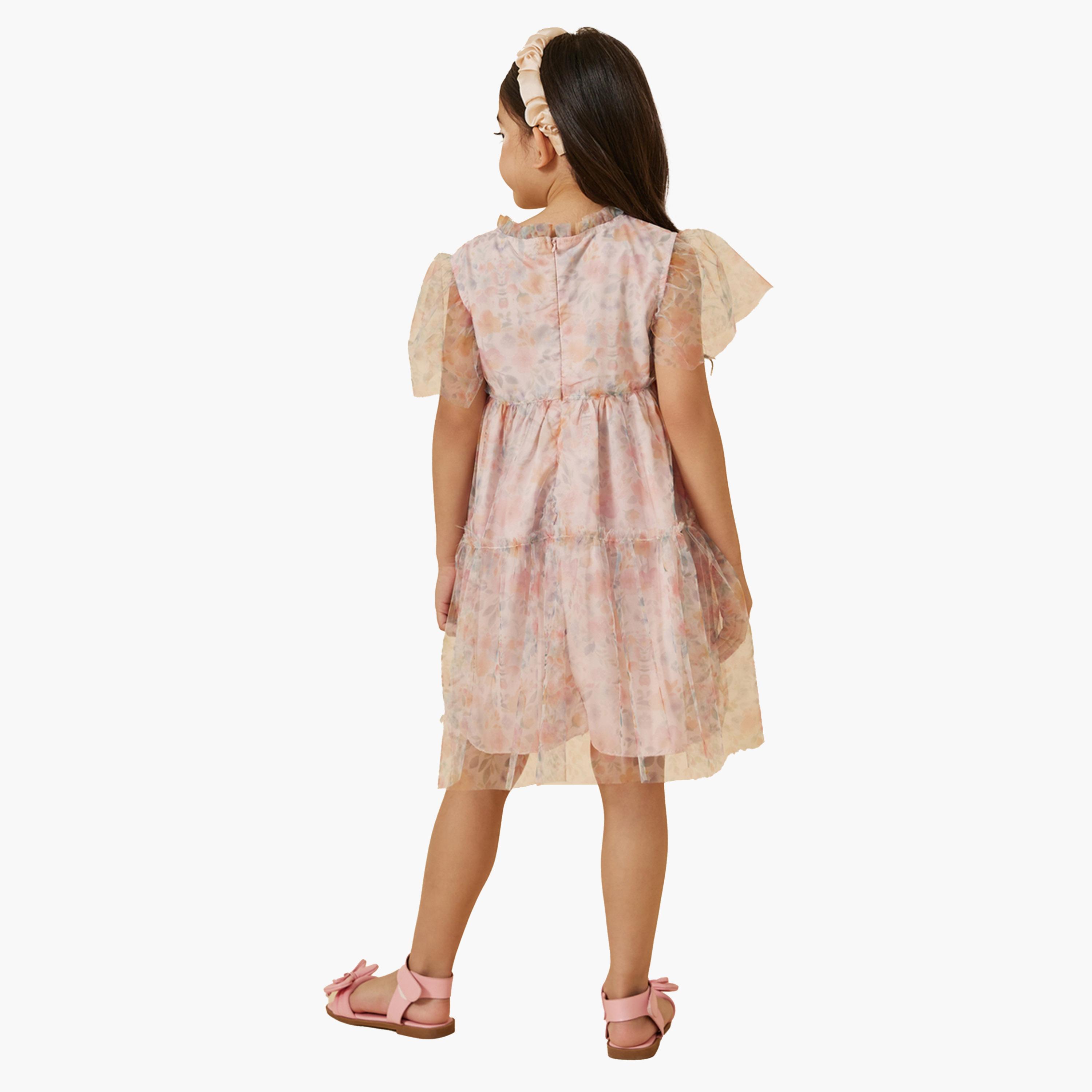 ستايلي-  فستان شبكي متعدد الطبقات بطبعة زهور-girls-clothing-dressesandjumpsuits-image-4