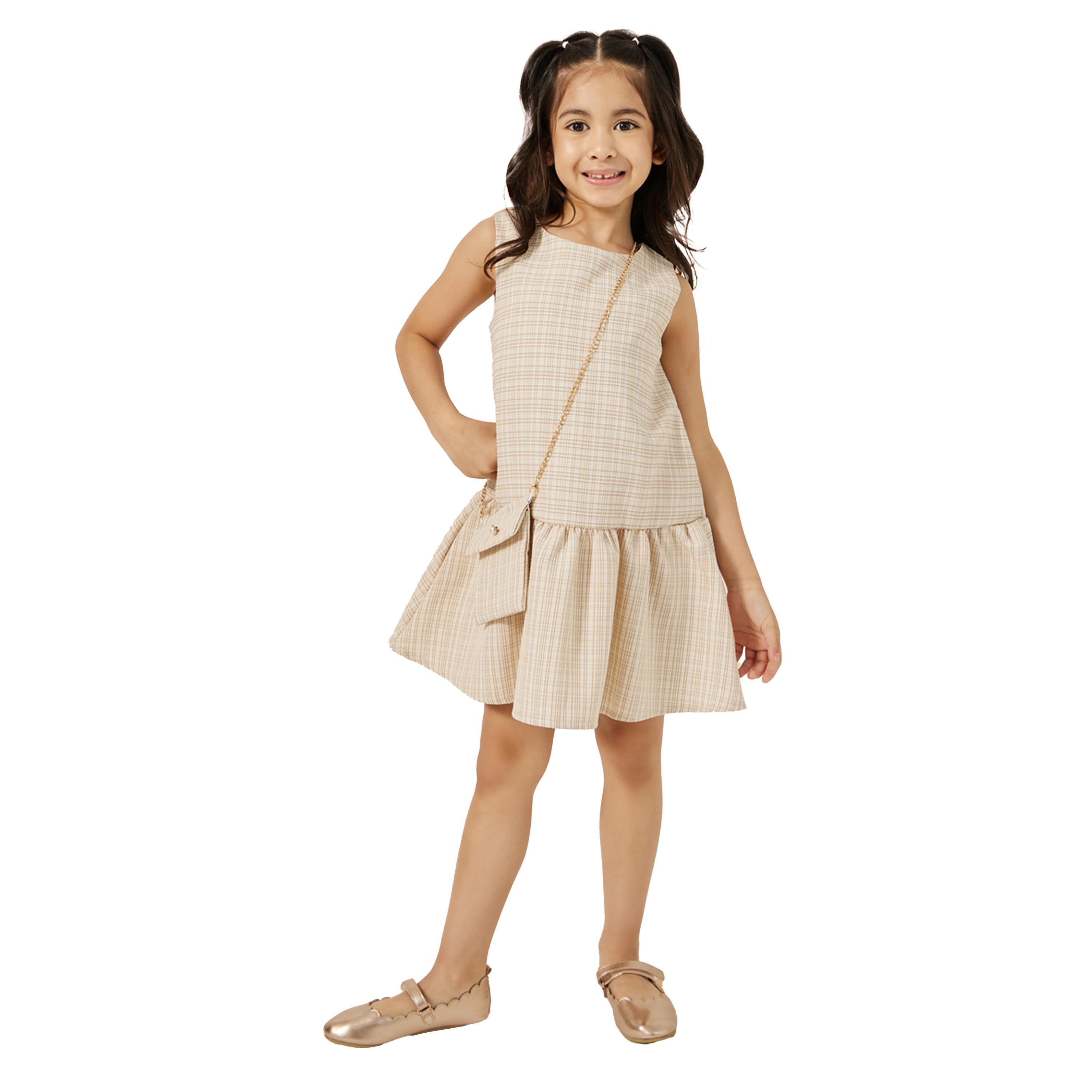ستايلي -  فستان تويد بدون أكمام بخصر منخفض مع شنطة-girls-clothing-dressesandjumpsuits-image-1