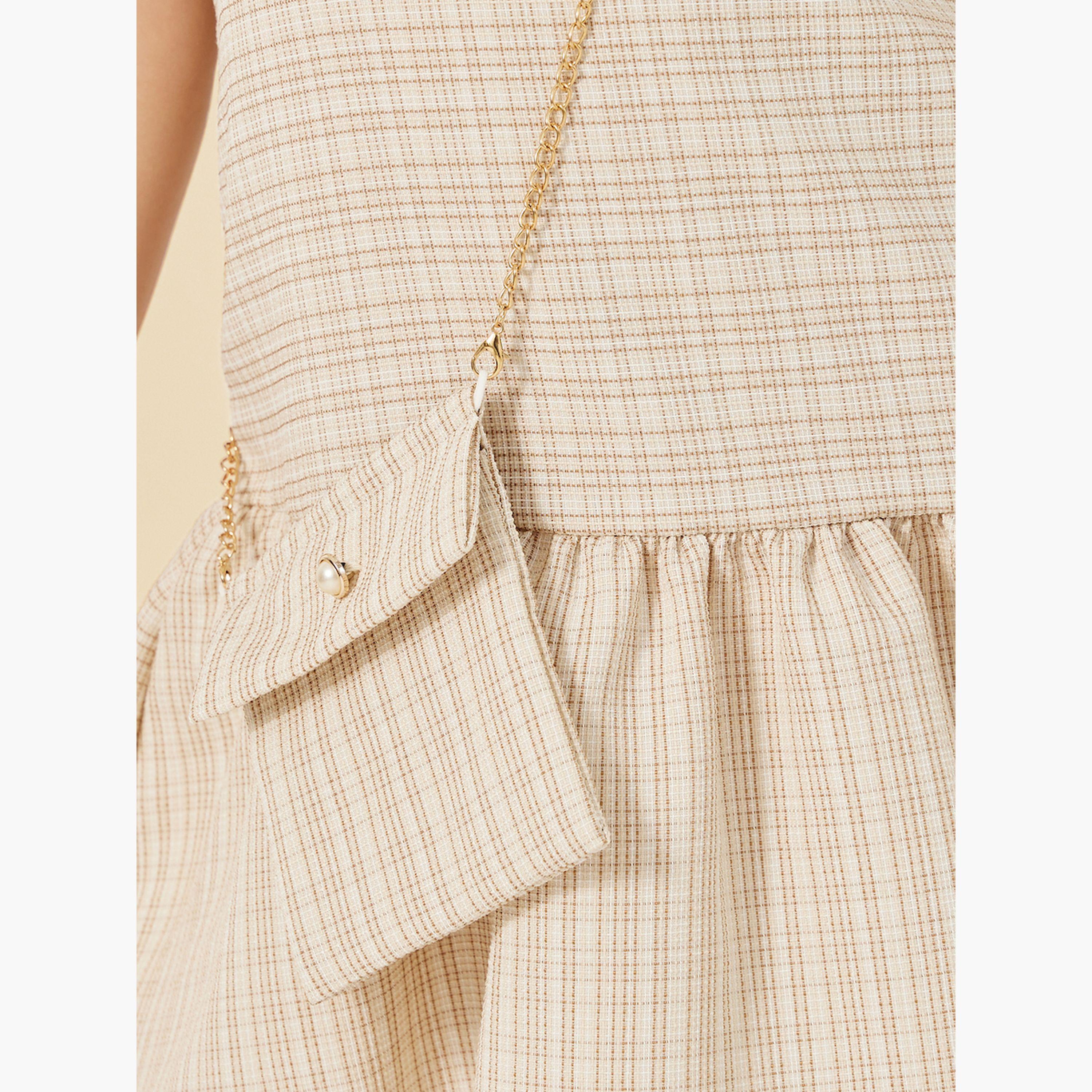 ستايلي -  فستان تويد بدون أكمام بخصر منخفض مع شنطة-girls-clothing-dressesandjumpsuits-image-3