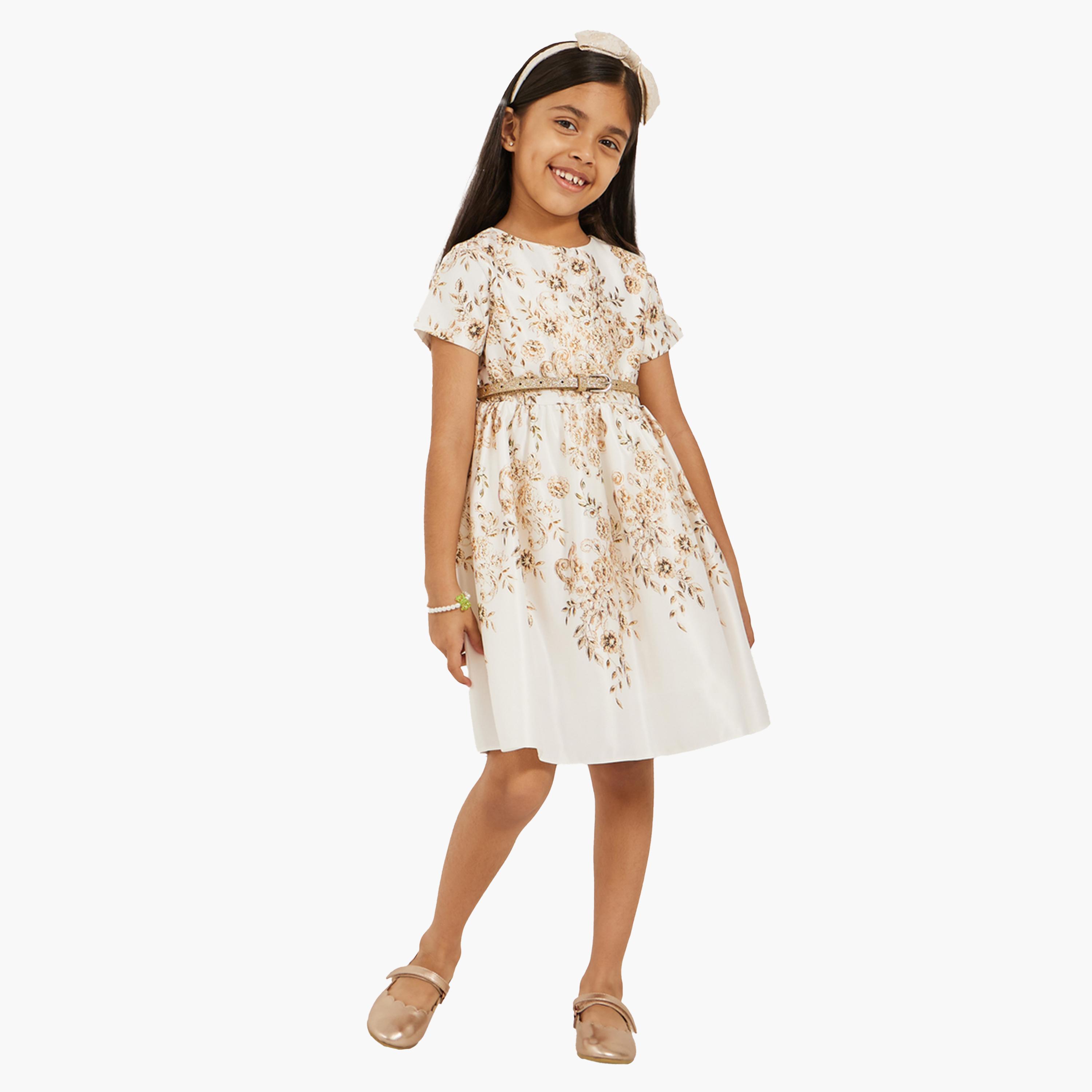 Styli Floral Printed Satin Dress with Glittered Belt Detail-girls-clothing-dressesandjumpsuits-image-2