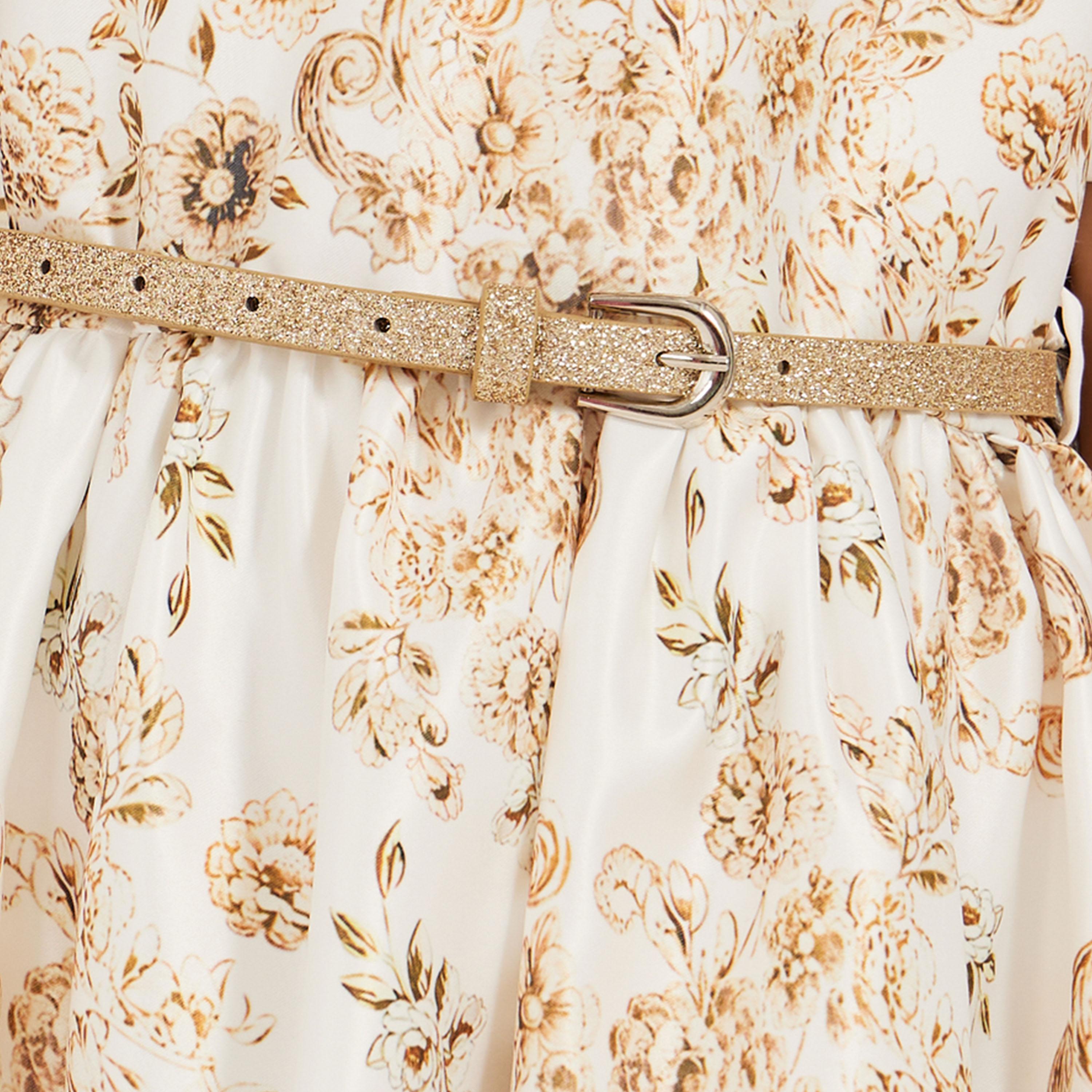Styli Floral Printed Satin Dress with Glittered Belt Detail-girls-clothing-dressesandjumpsuits-image-3