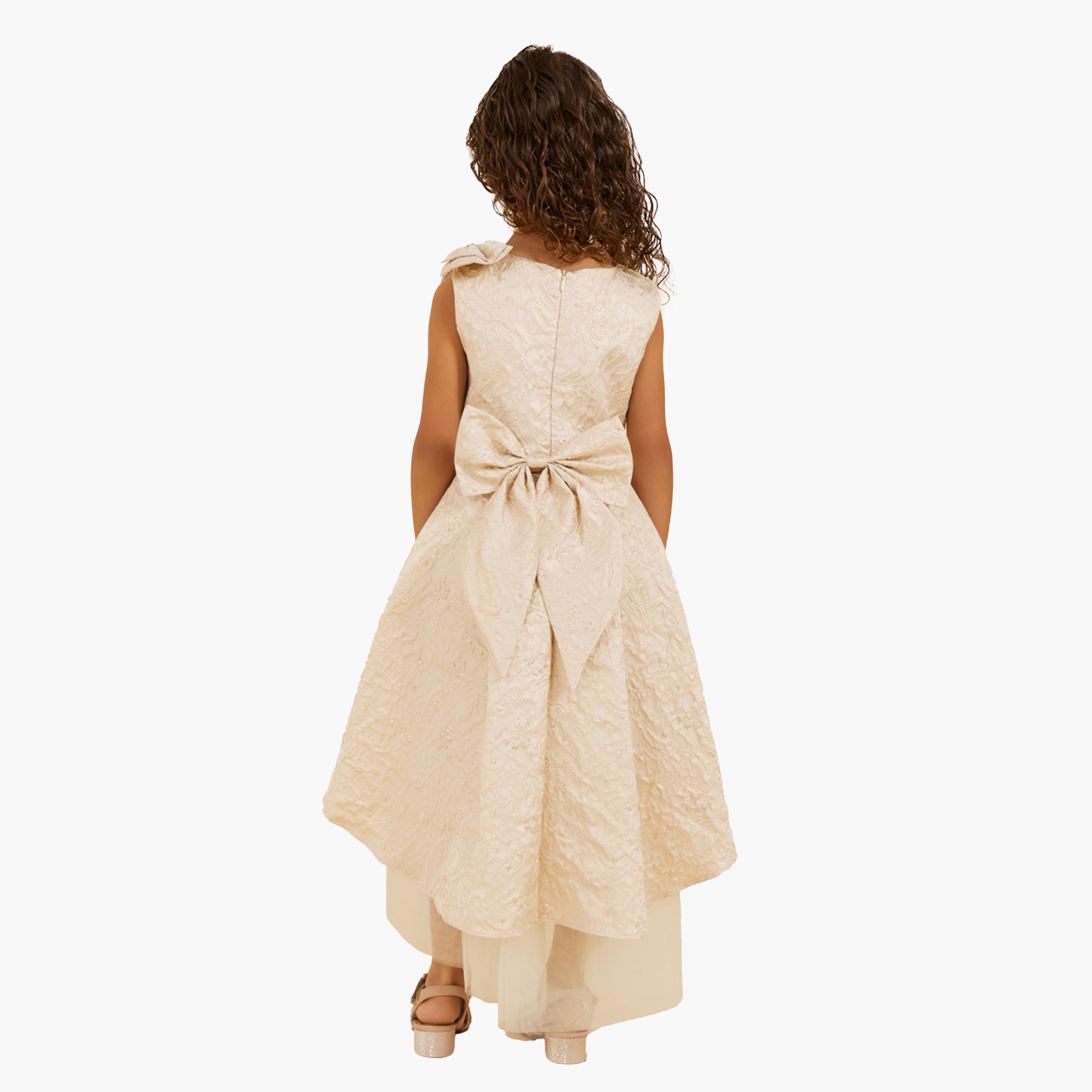 ستايلي-  فستان من قماش الجاكار الشبكي مع طيات وتفاصيل فيونكة-girls-clothing-dressesandjumpsuits-image-4