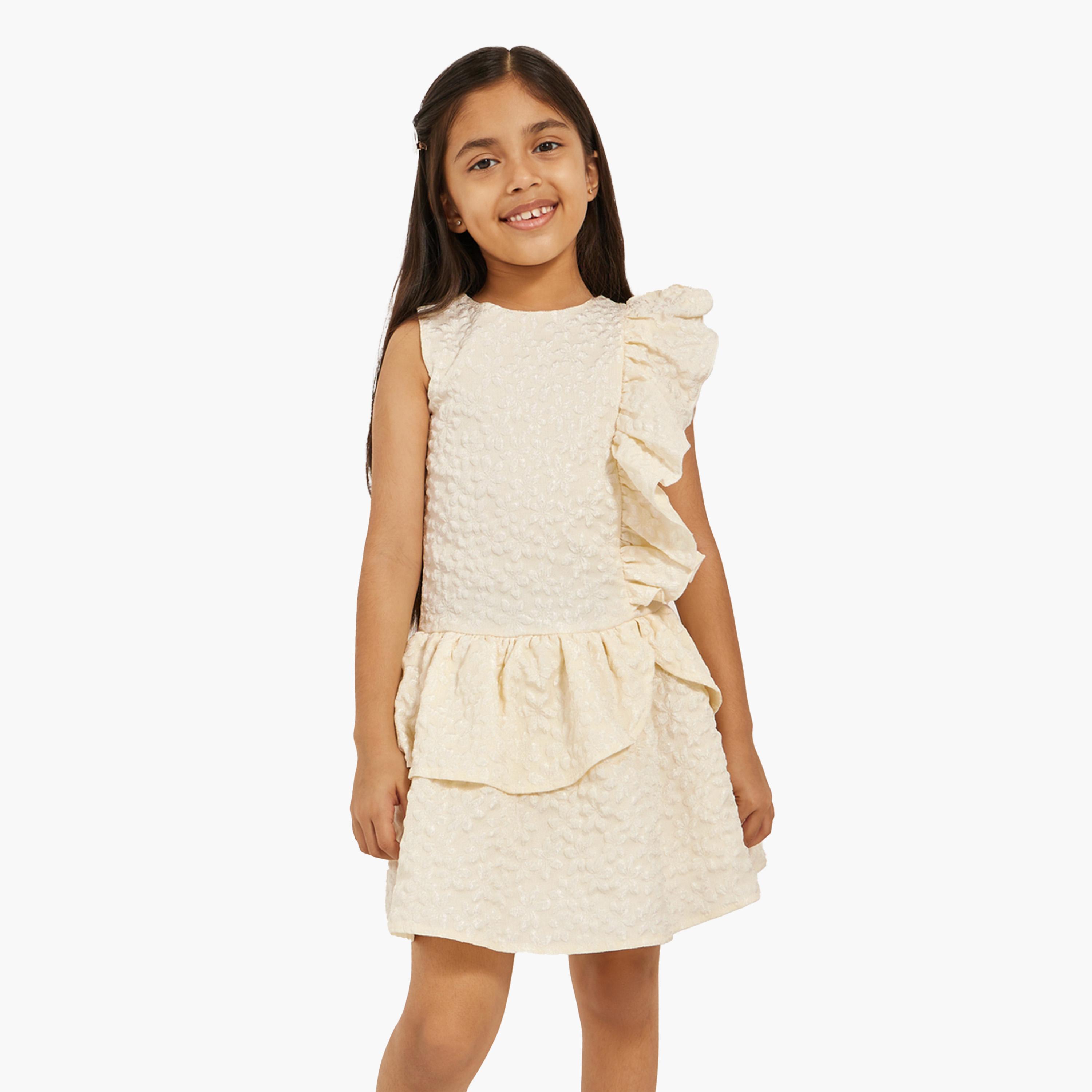 ستايلي-  فستان جاكار مزهر بدون أكمام مع حواف مكشكشة-girls-clothing-dressesandjumpsuits-image-1