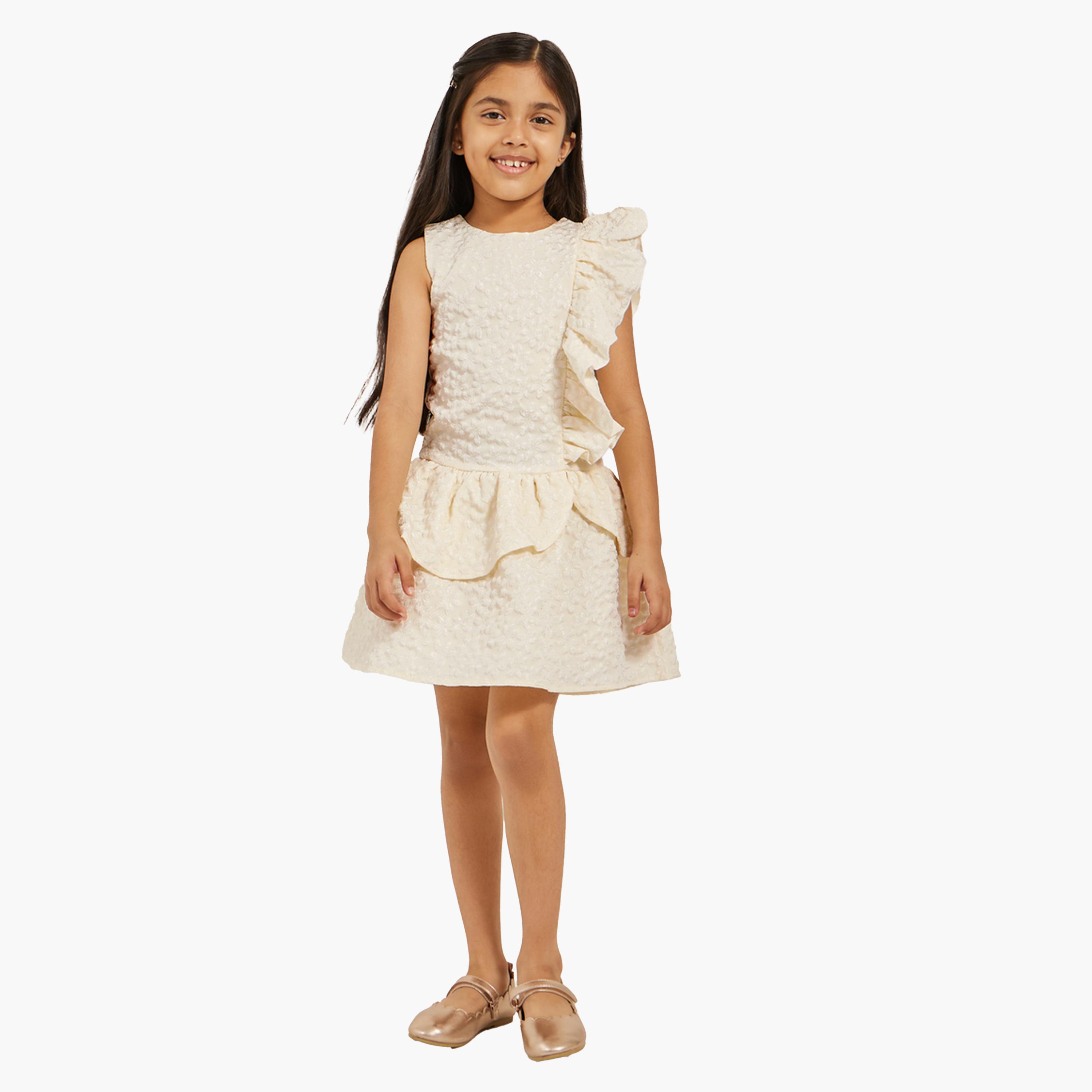 ستايلي-  فستان جاكار مزهر بدون أكمام مع حواف مكشكشة-girls-clothing-dressesandjumpsuits-image-2
