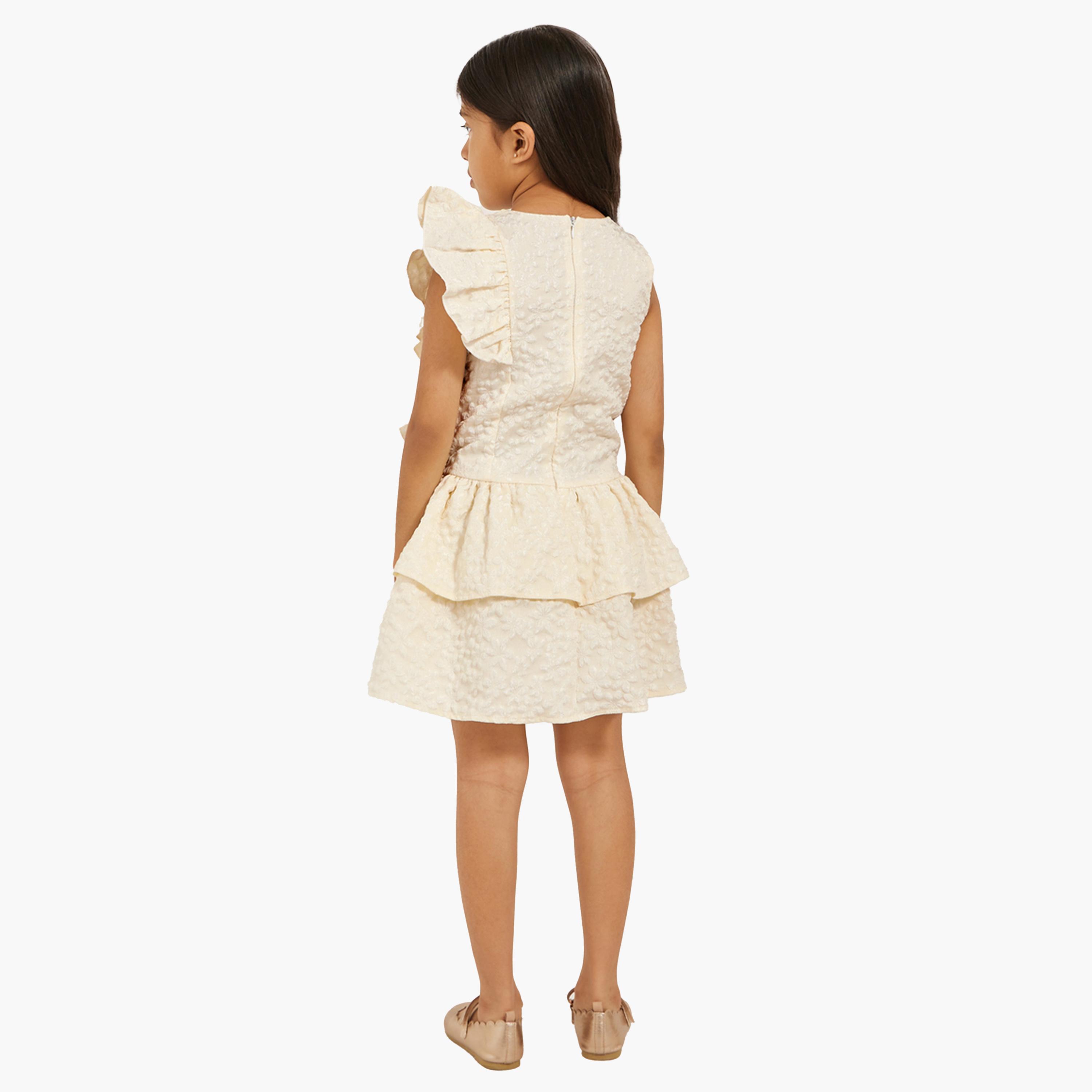 ستايلي-  فستان جاكار مزهر بدون أكمام مع حواف مكشكشة-girls-clothing-dressesandjumpsuits-image-4